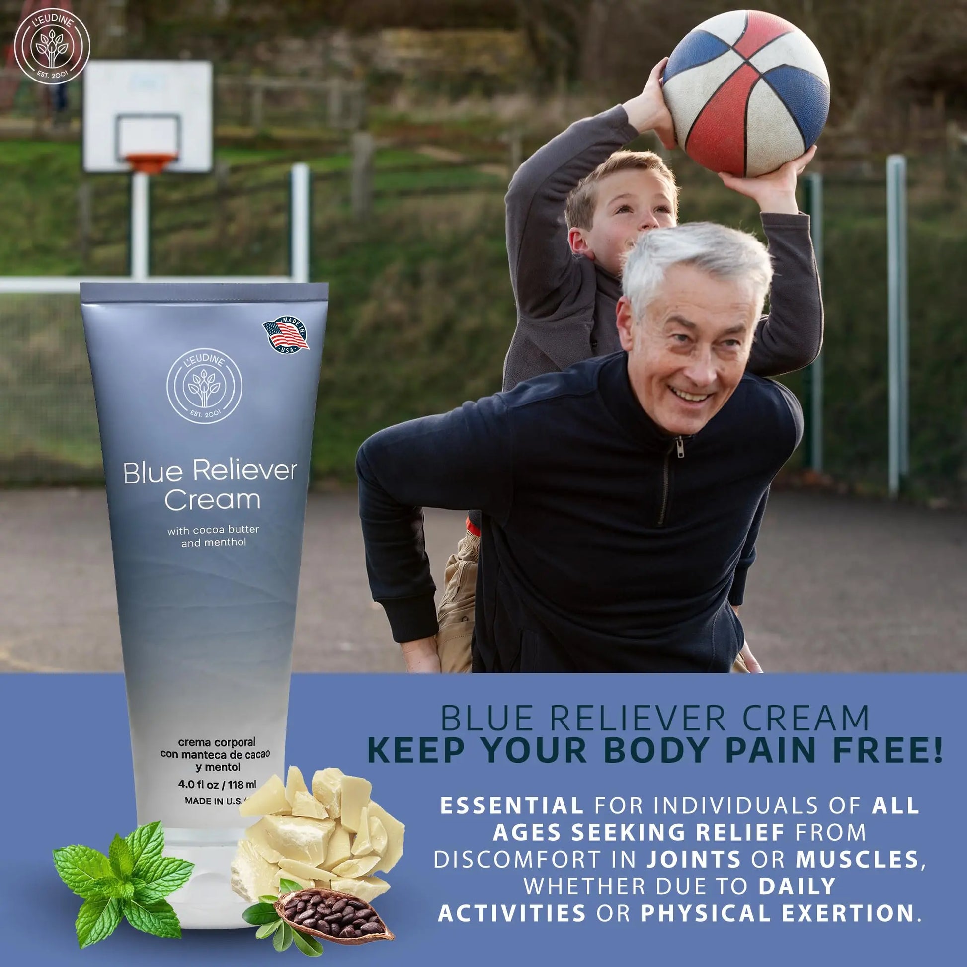 L'EUDINE Blue Reliever Cream – Joint and Muscle Therapy, Body Cream with Cocoa Butter and Menthol L'eudine uk supplements