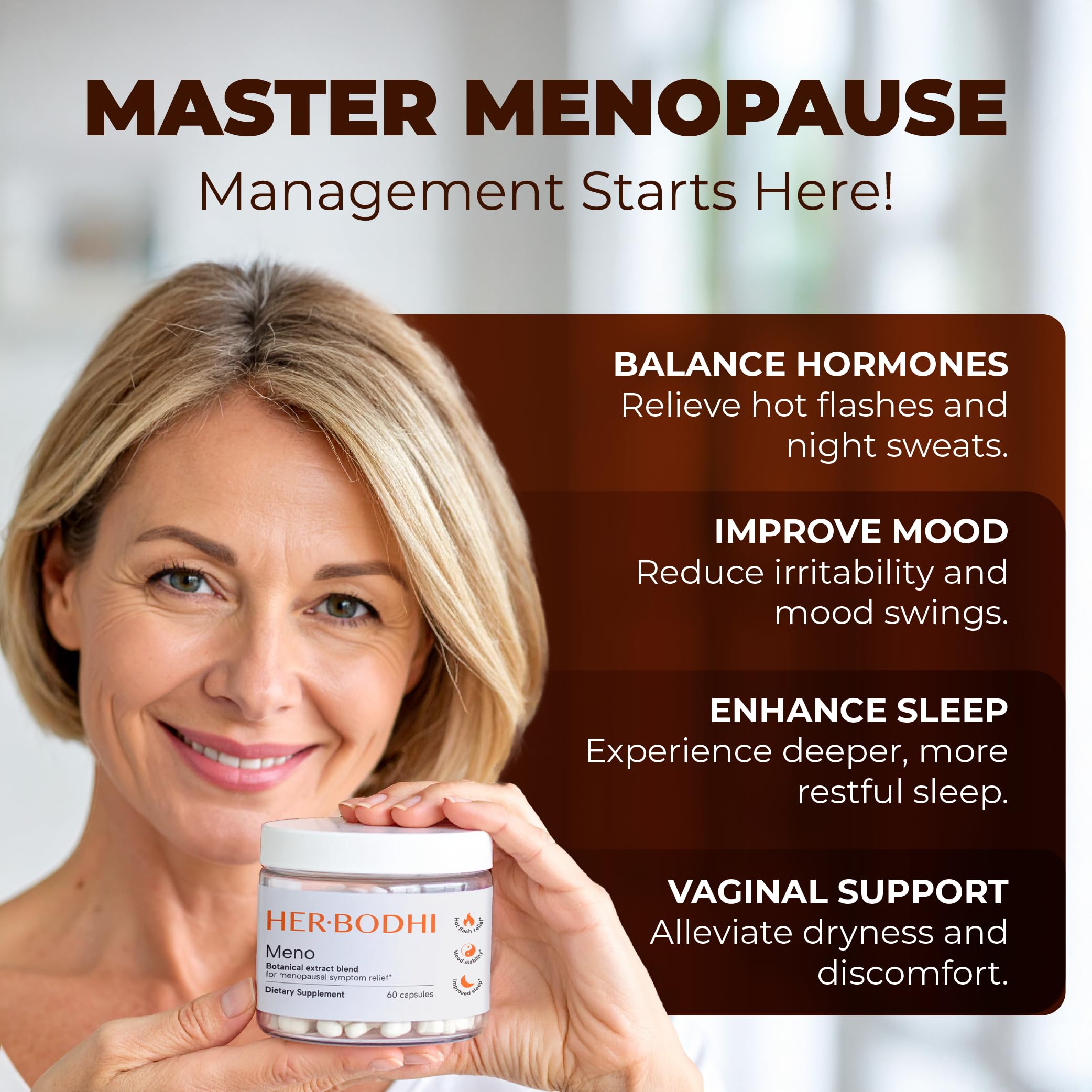Her Bodhi Meno- Menopause Hormonal Balance for Women, Estrogen Soy Isoflavones Menopause Supplement for Women | with Ashwagandha & Black Cohosh | Hot Flashes Menopause Relief (60 Capsules) Her Bodhi uk supplements