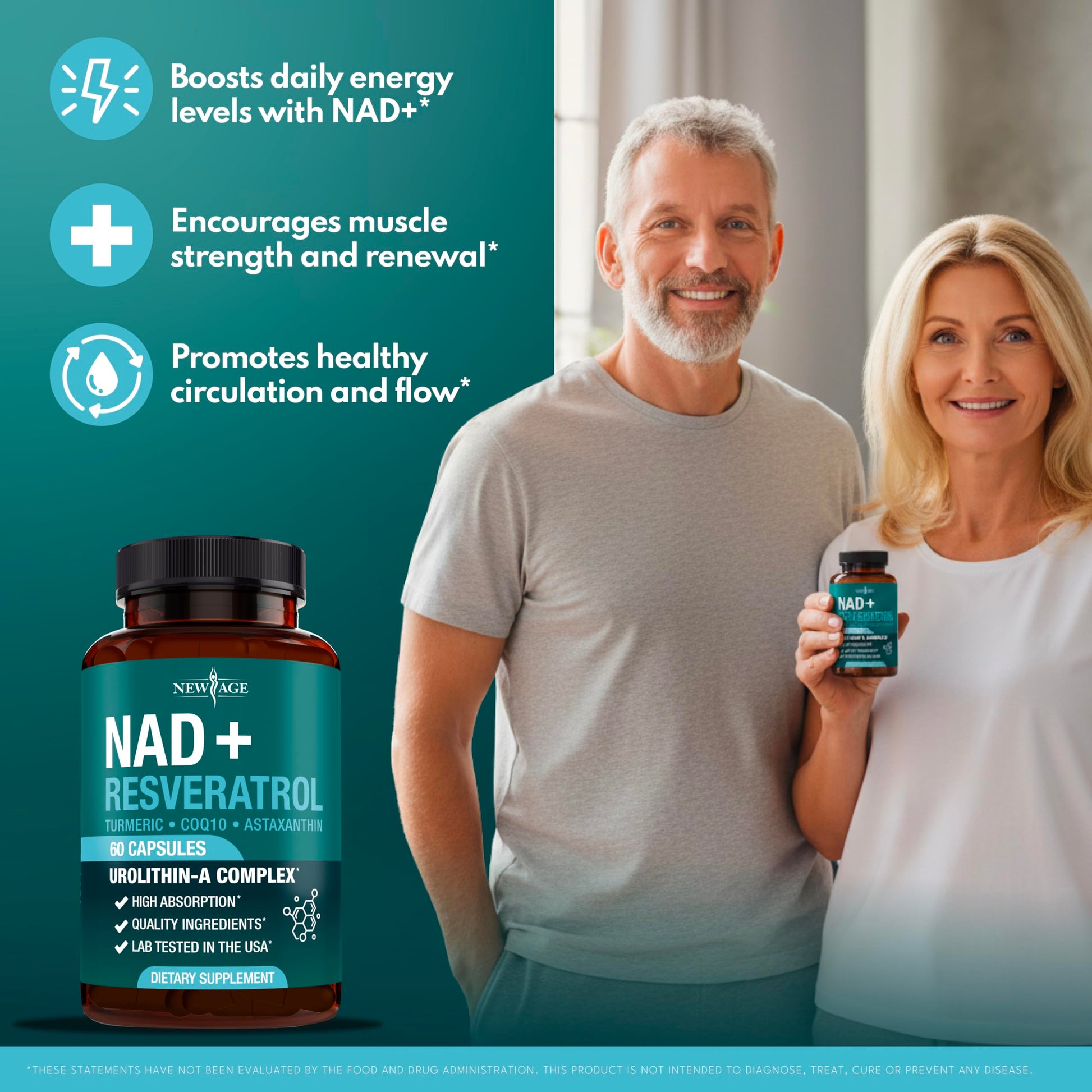 NEW AGE NAD+ Supplement Complex – NAD+ 300 mg with Astaxanthin, Urolithin A, Resveratrol, CoQ10 & Antioxidant Blend – Cellular Energy, Support or Women & Men – Vegan, Non-GMO- 120 Count NEW AGE uk supplements