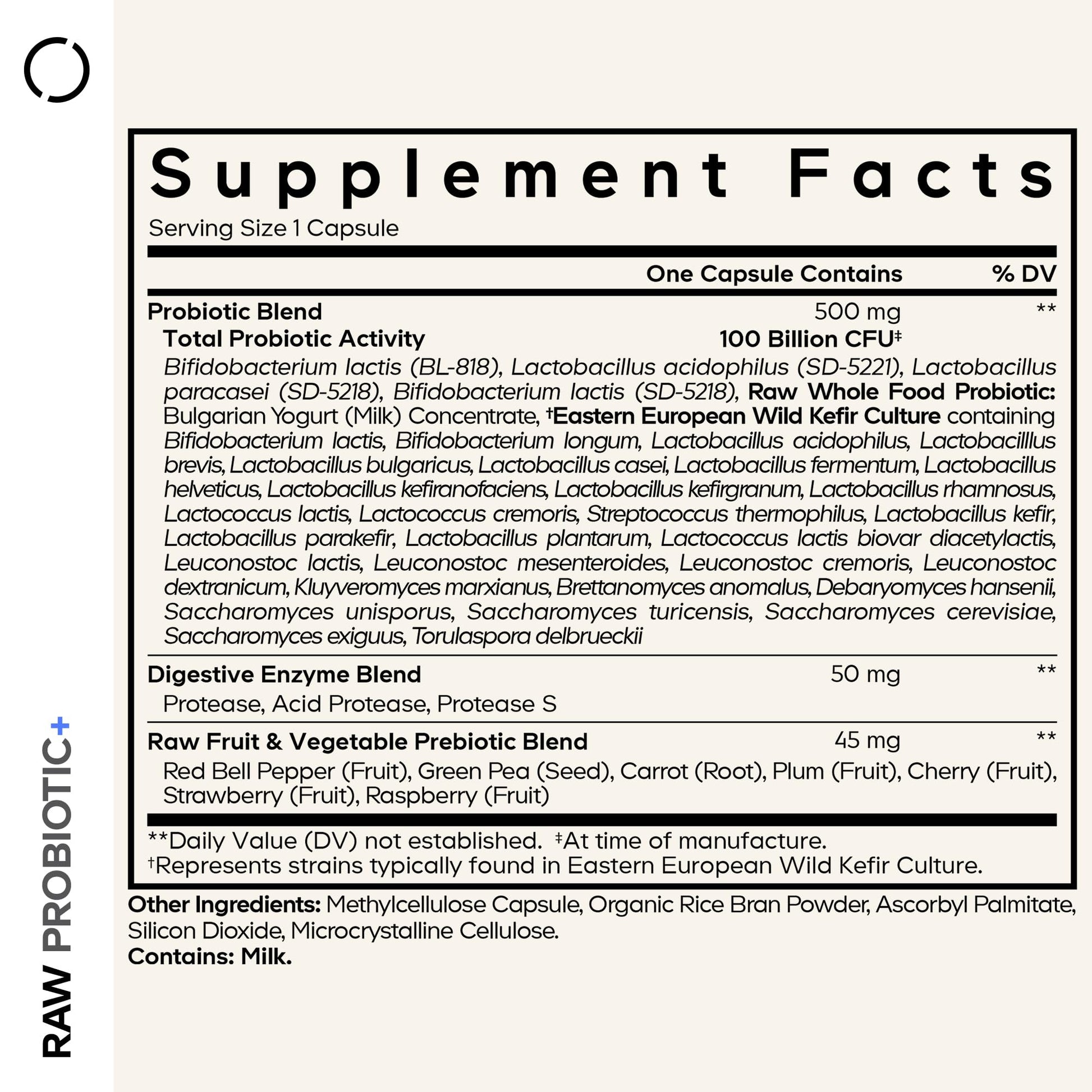 Codeage Raw Probiotic+ Supplement - 34 Probiotic Strains, 100 Billion CFUs, Raw Whole Food Probiotics, Digestive Enzymes, Raw Fruits & Veggies Prebiotics - Wild Kefir Culture - Non-GMO - 30 Capsules Codeage uk supplements