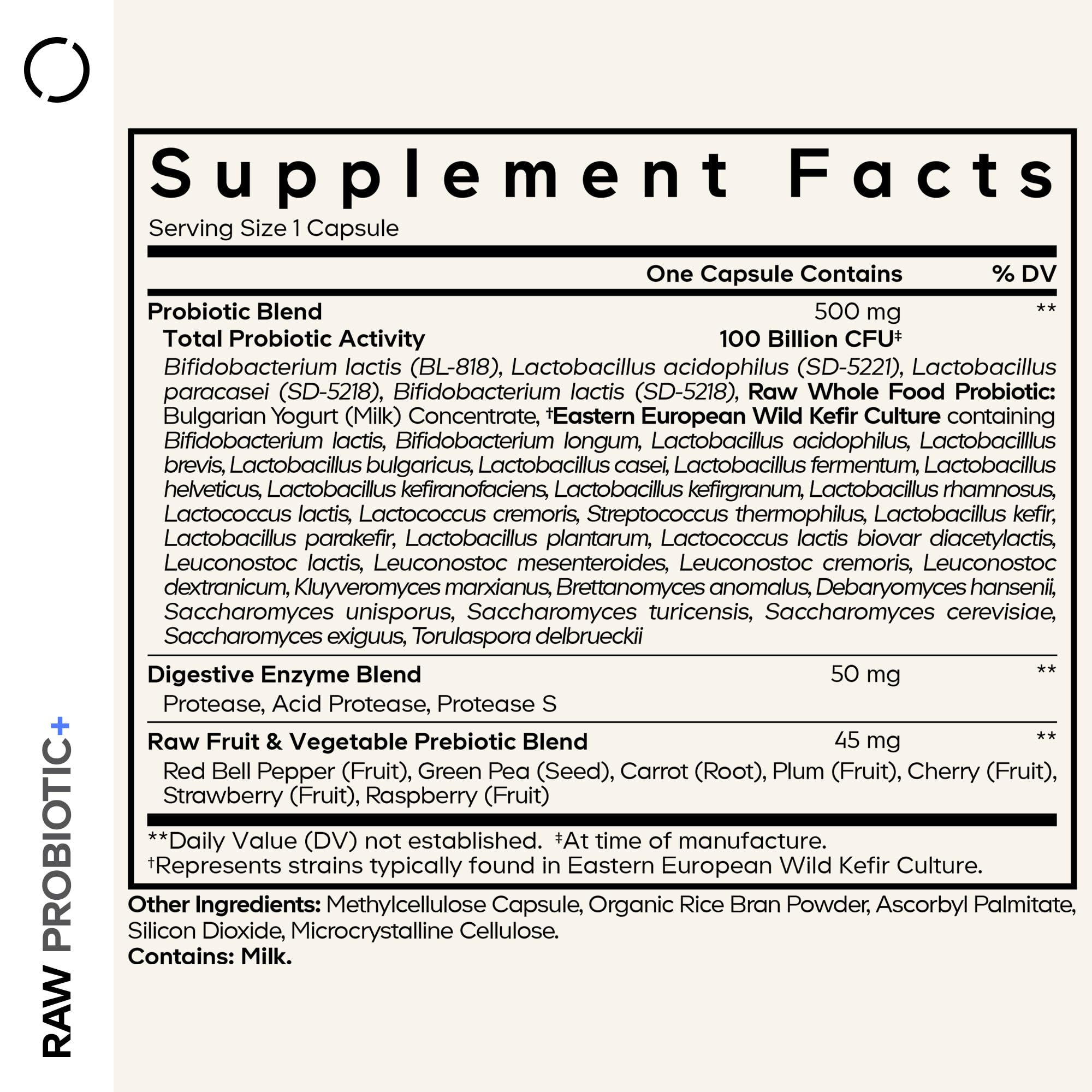 Codeage Raw Probiotic+ Supplement - 34 Probiotic Strains, 100 Billion CFUs, Raw Whole Food Probiotics, Digestive Enzymes, Raw Fruits & Veggies Prebiotics - Wild Kefir Culture - Non-GMO - 30 Capsules Codeage uk supplements