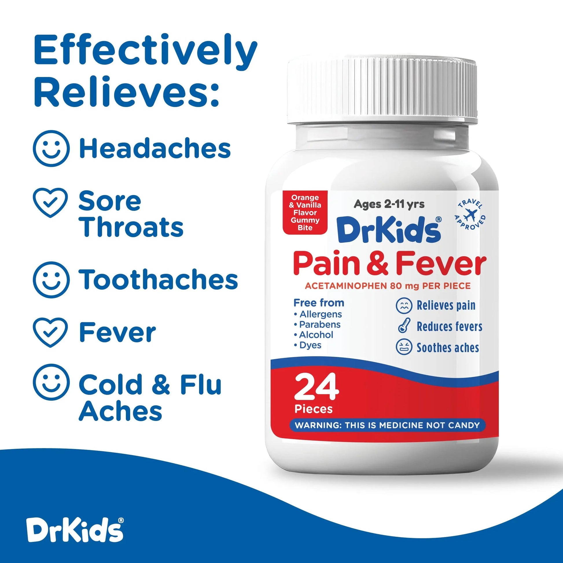 Dr. Kids Children’s Pain and Fever Gummy Bite - Chewable Acetaminophen for Kids Ages 2-11, Pre-Measured Soft Chews for Headache, Sore Throat, Cold and Flu, Orange Vanilla Flavor, 24 Count Dr. Kids uk supplements