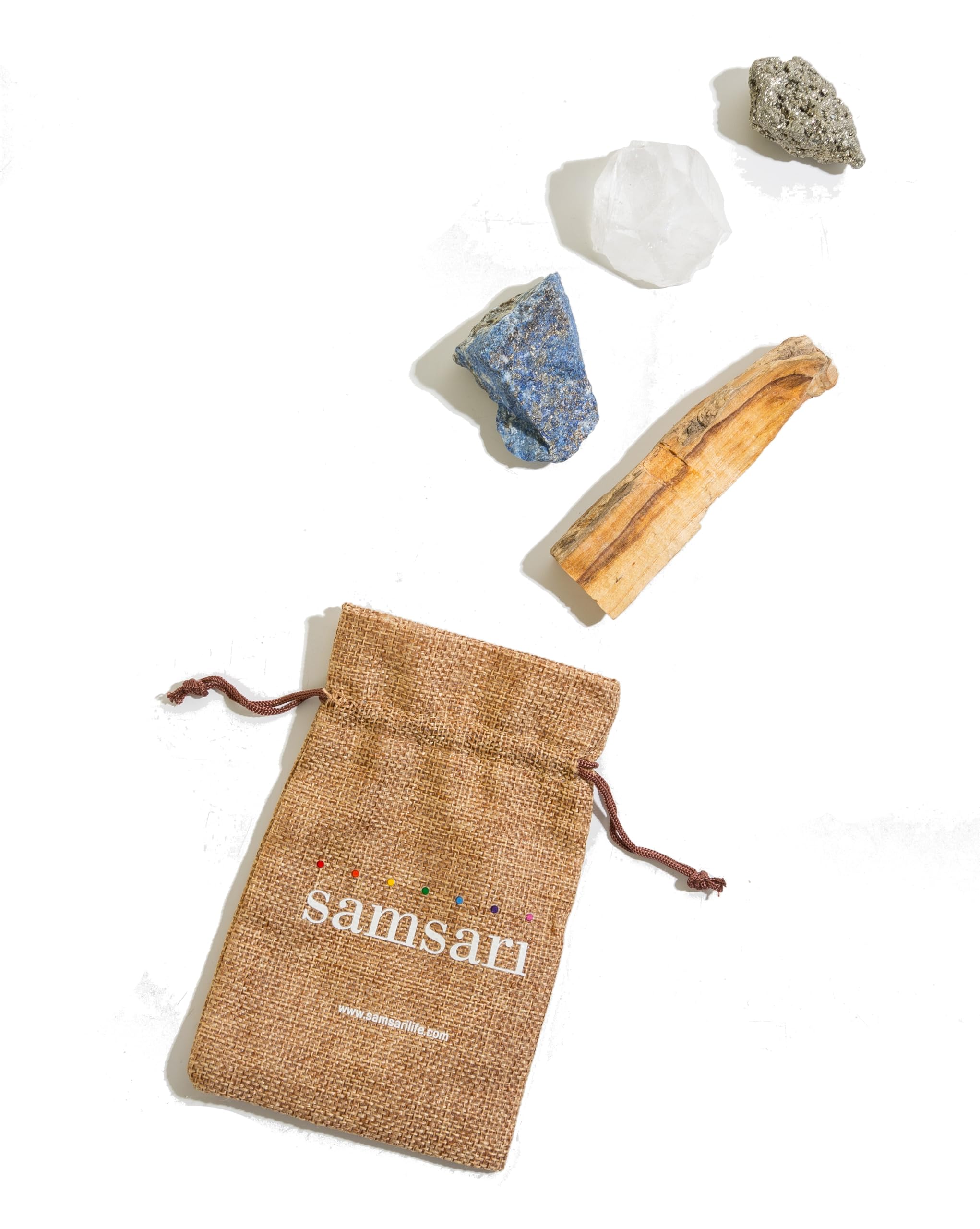 5PCS SAMSARI Abundance XL Crystals Healing Set - (Pyrite, Lapis Lazuli, Clear Quartz), 1 Palo Santo Stick SAMSARI uk supplements