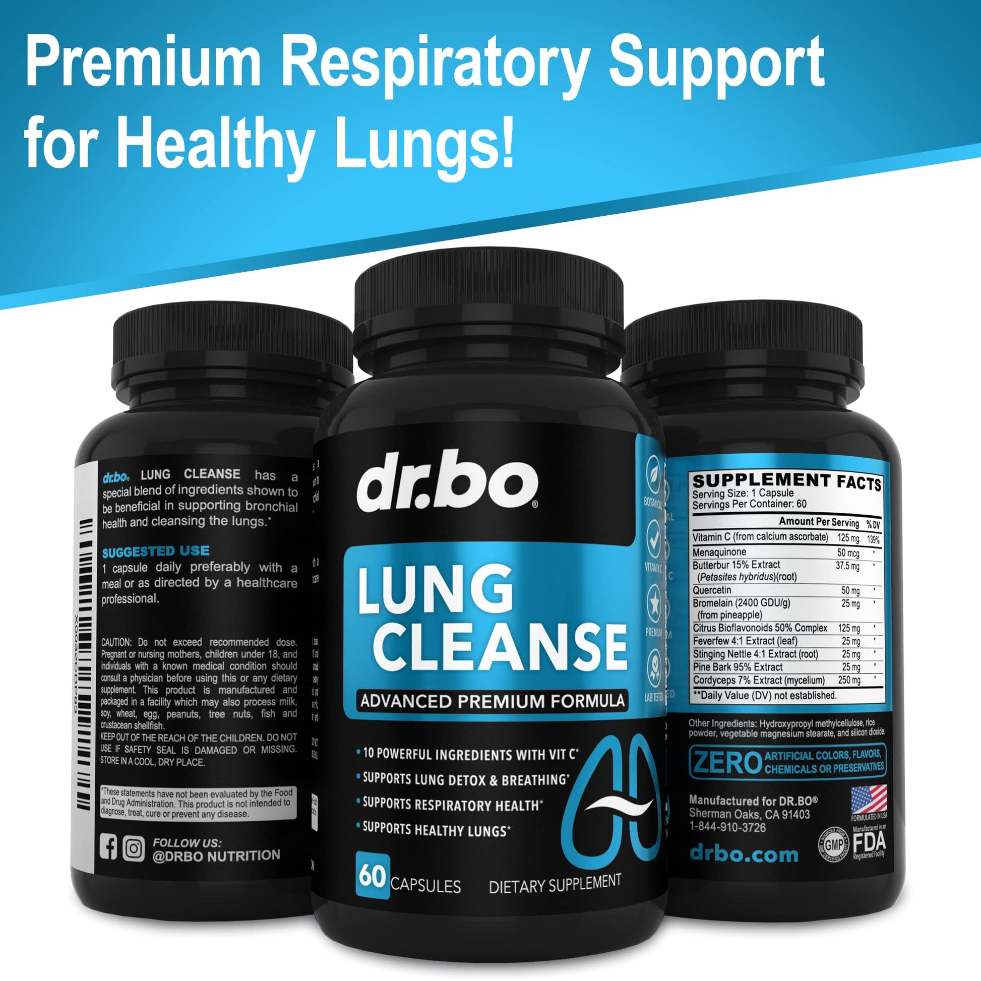 Lung Cleanse Support Supplement - Respiratory Supplements to Quit & Stop Smoking Aids - Herbal Detox for Lungs & Bronchial Health - Smokers Cleanser Breathe Aid for Mucus Clear Relief - 60 Capsules DR. BO uk supplements