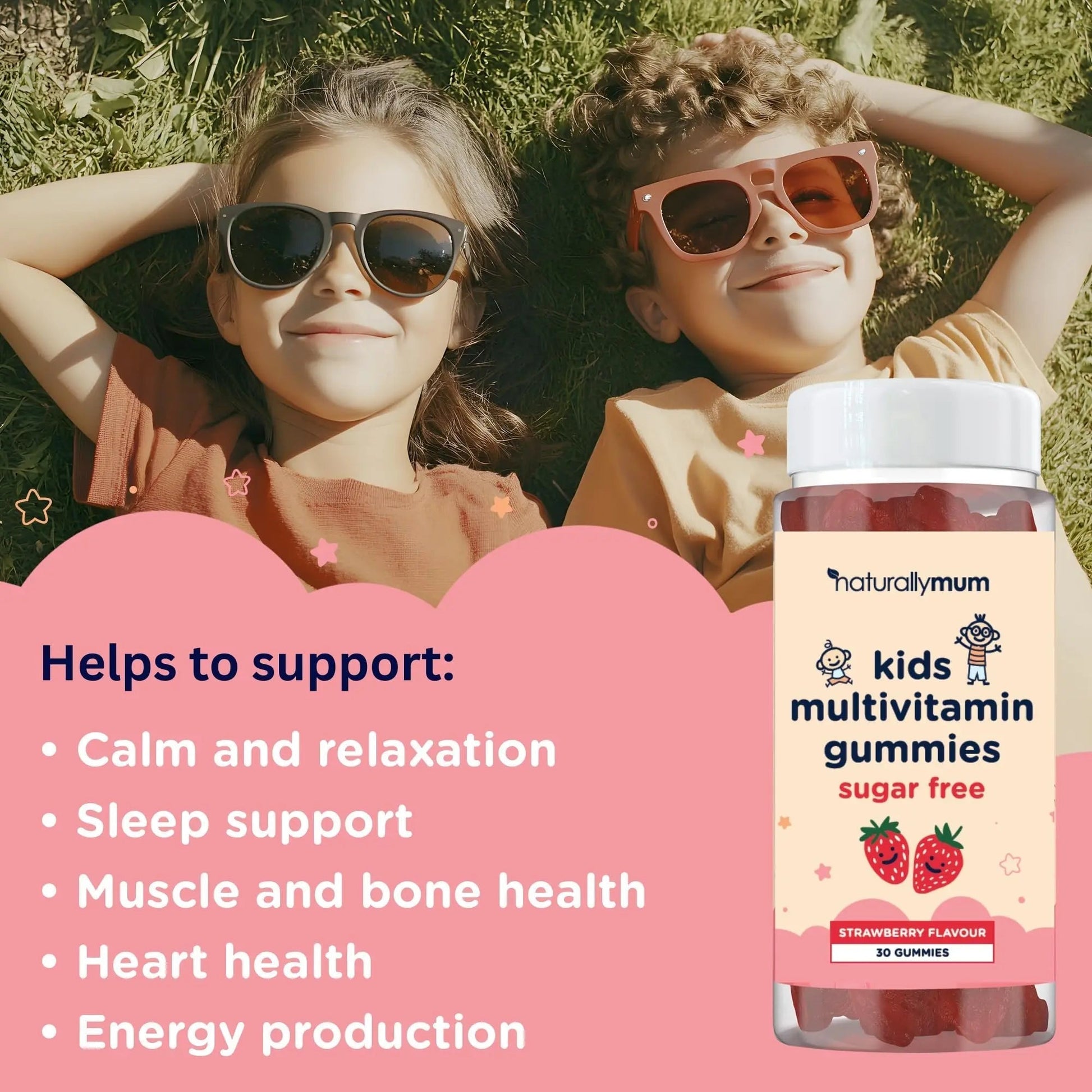 NaturallyMum Kids Multivitamin Gummies | for Children | Vegan Friendly | 30 Chewable Gummies | with Vitamins A, D, E, B6, B12, C | NaturallyMum uk supplements