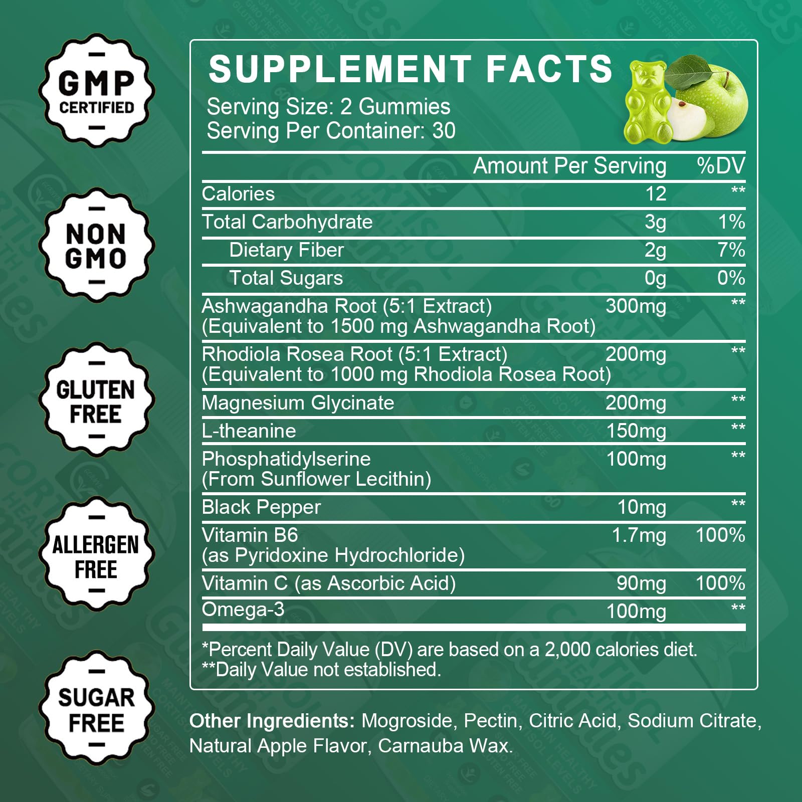 GORNVB Cortisol Gummies, Cortisol Supplement for Women with Magnesium, Ashwagandha, Rhodiola, Phosphatidylserine, L-Theanine, Black Pepper, Vitamin C & B6 - Relaxation, Focus, Sleep Support - 2 Pack GORNVB uk supplements