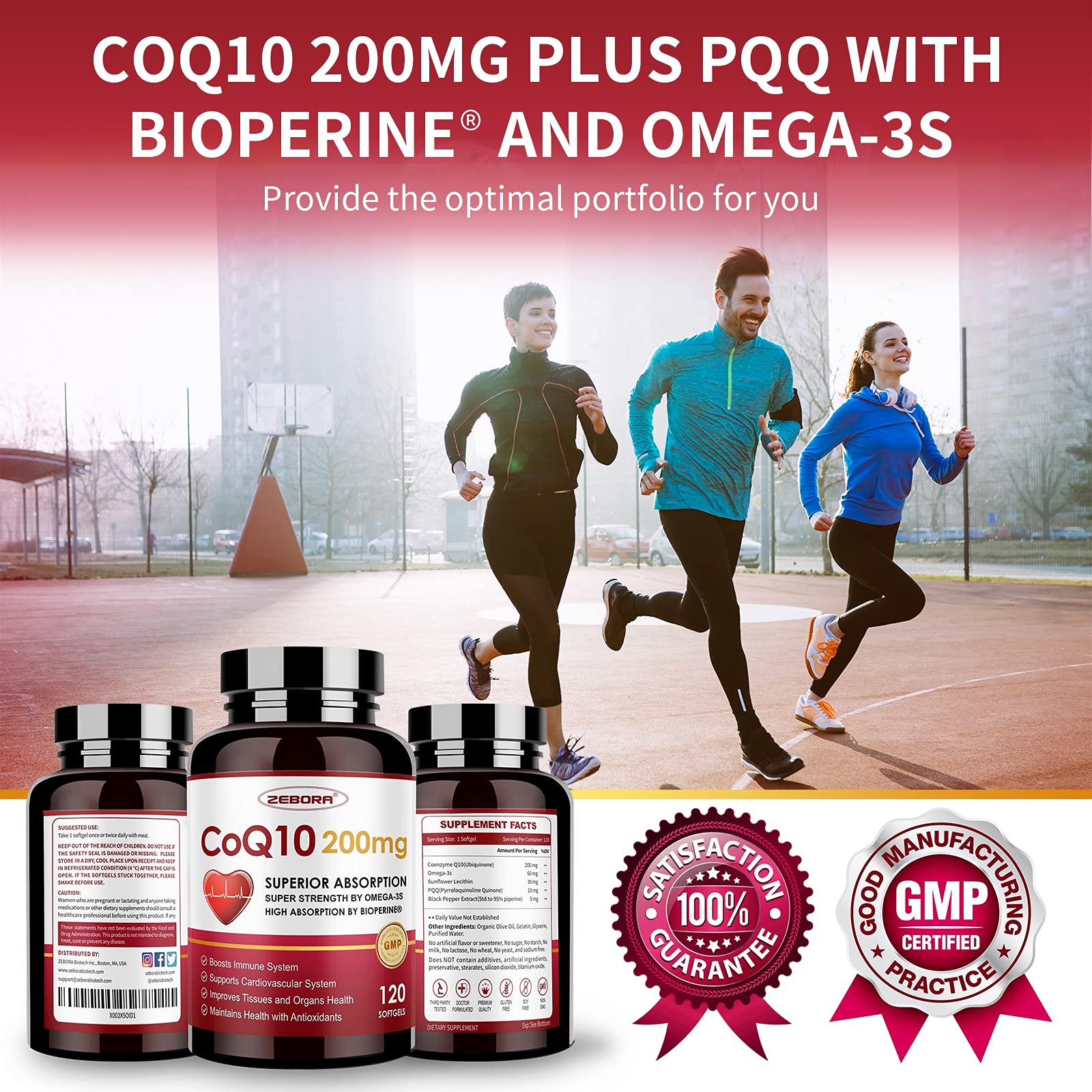 CoQ10-200mg-Softgels with PQQ, BioPerine & Omega-3, 120 Servings Coenzyme Q10 ZEBORA uk supplements