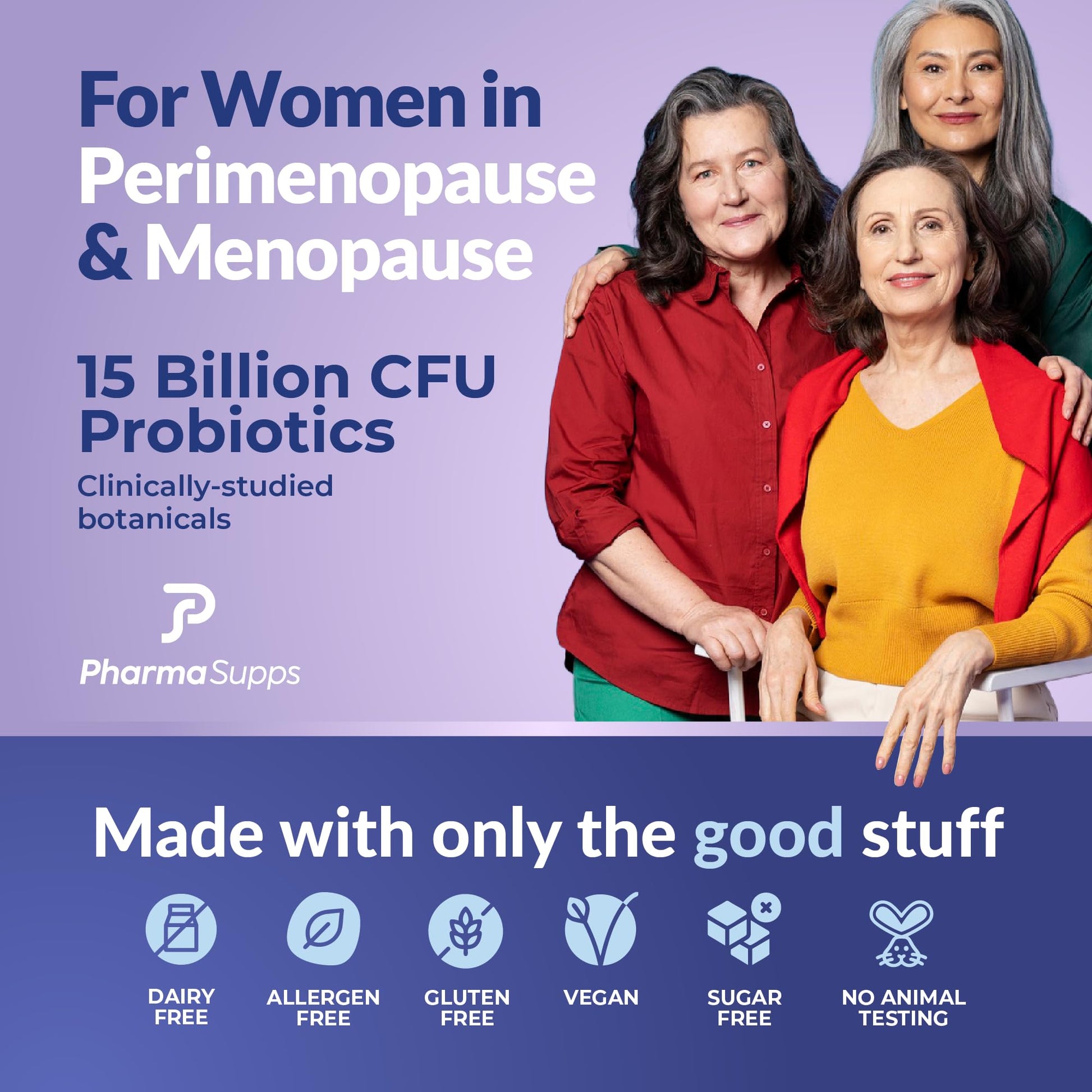 Natural Menopause Supplements for Women - Perimenopause Supplements for Hormonal Balance, Bloating & Mood Swings | Hot Flashes Menopause Relief w/Probiotics & Prebiotics, Black Cohosh & Chasteberry PharmaSupps uk supplements