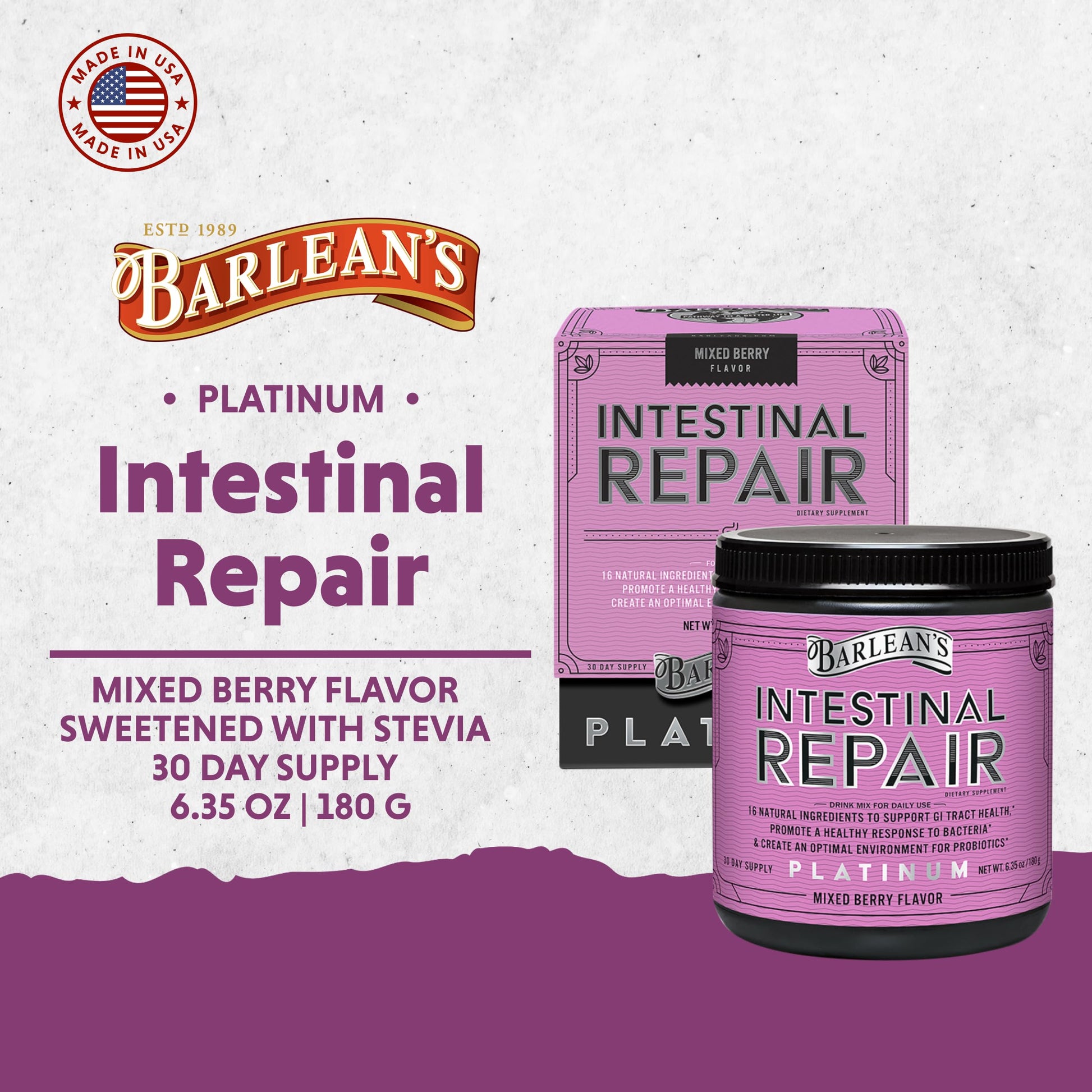 Barlean's Gut Health Powder, Intestinal Repair Fiber and Digestive Support Blend for Men and Women, Mixed Berry Drink Mix, 6.35 oz Barlean's uk supplements