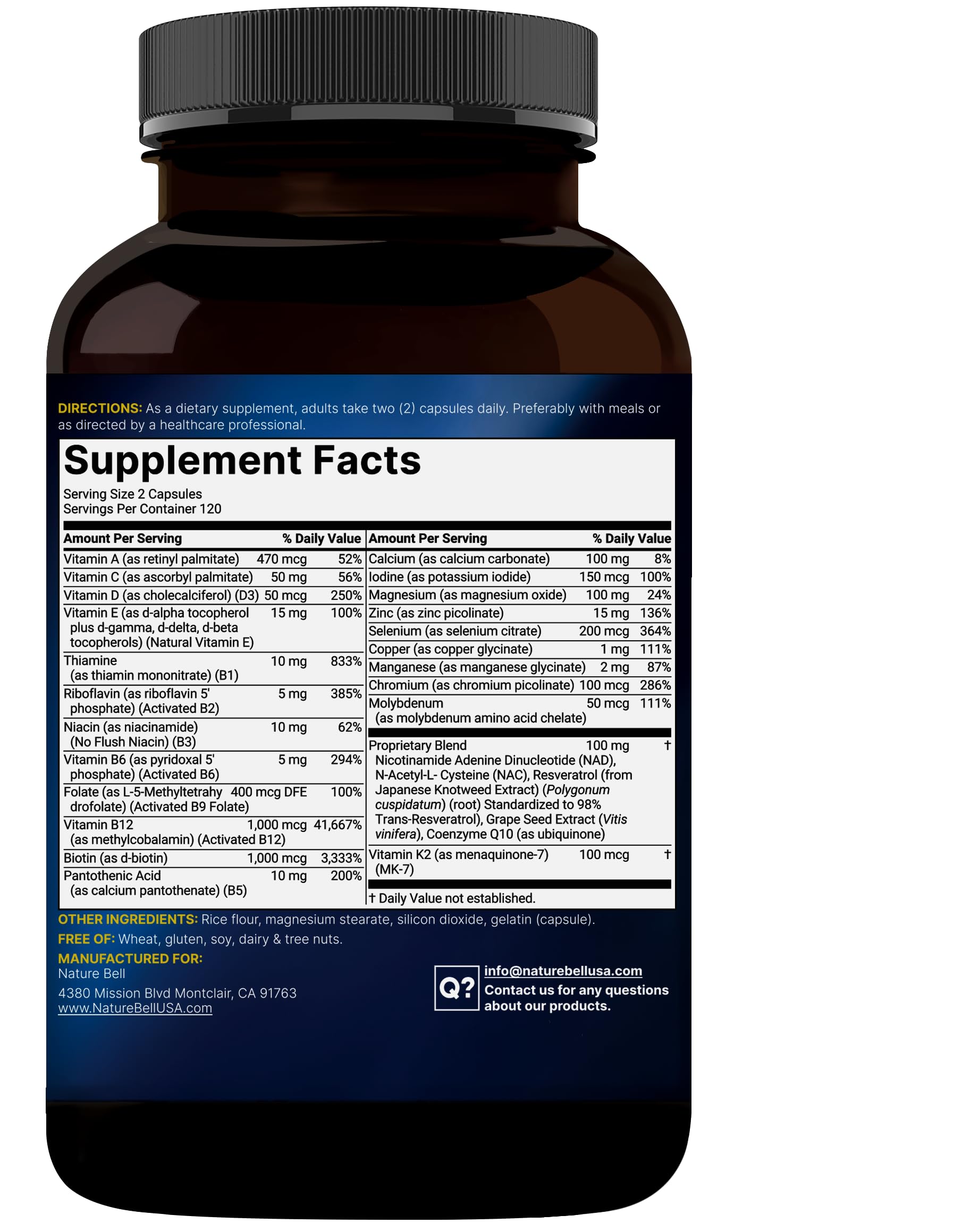 Methylated Multivitamin, 240 Capsules | Highly Bioavailable – 27 Advanced Nutrients – Vitamins A, C, D3, K2 + B Complex with Methylfolate, Methylcobalamin NatureBell uk supplements