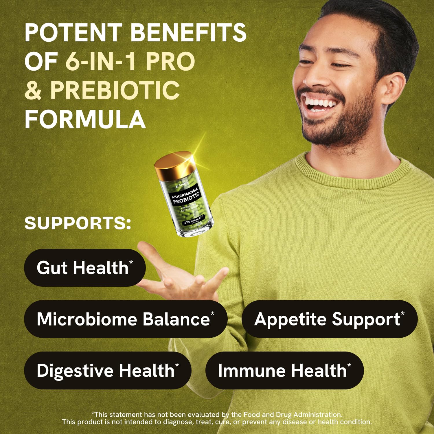 Akkermansia Muciniphila Probiotics 320 Billion CFU| Probiotic and Prebiotic | Akkermansia Probiotics for gut health | Inulin Prebiotic Fiber Capsules Astaxanthin & Berberine & Chromium | 120 capsules Stanis Labs uk supplements