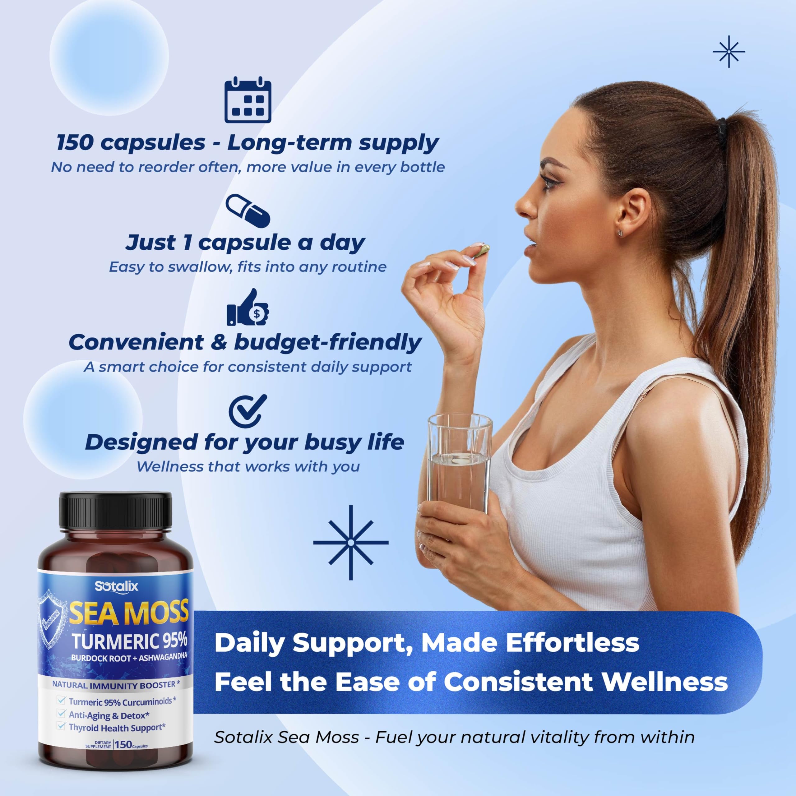 Sotalix Sea Moss Capsule with Ashwagandha, Burdock Root, Bladderwrack, Turmeric - Powerful Natural Immunity Booster (150 Count (Pack of 1)) SOTALIX SUPPLEMENT uk supplements