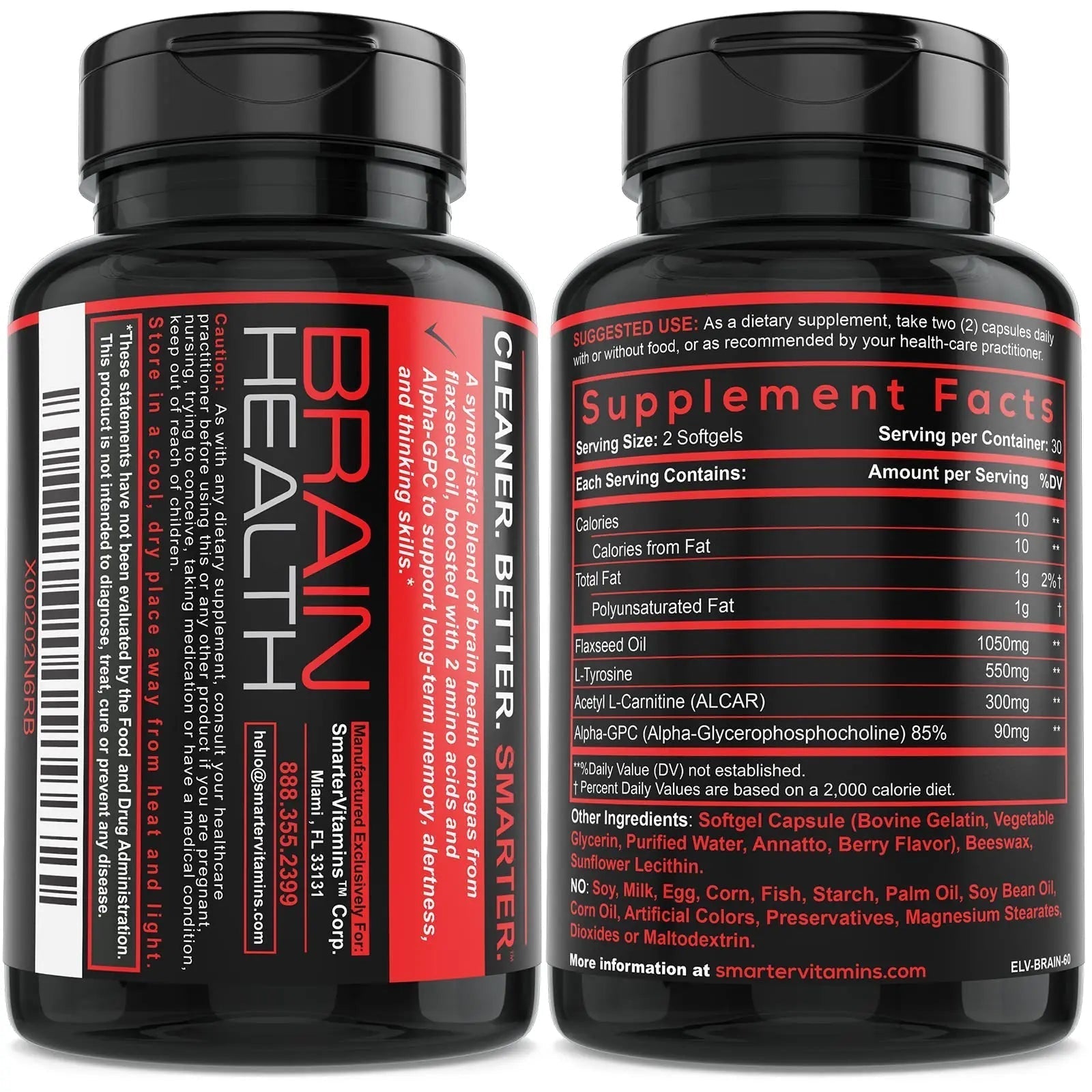 Smarter Brain Support Nootropic Supplement, Made with Alpha-GPC, L-Tyrosine & Acetyl L-Carnitine ALCAR, Flaxseed Oil SmarterVitamins uk supplements