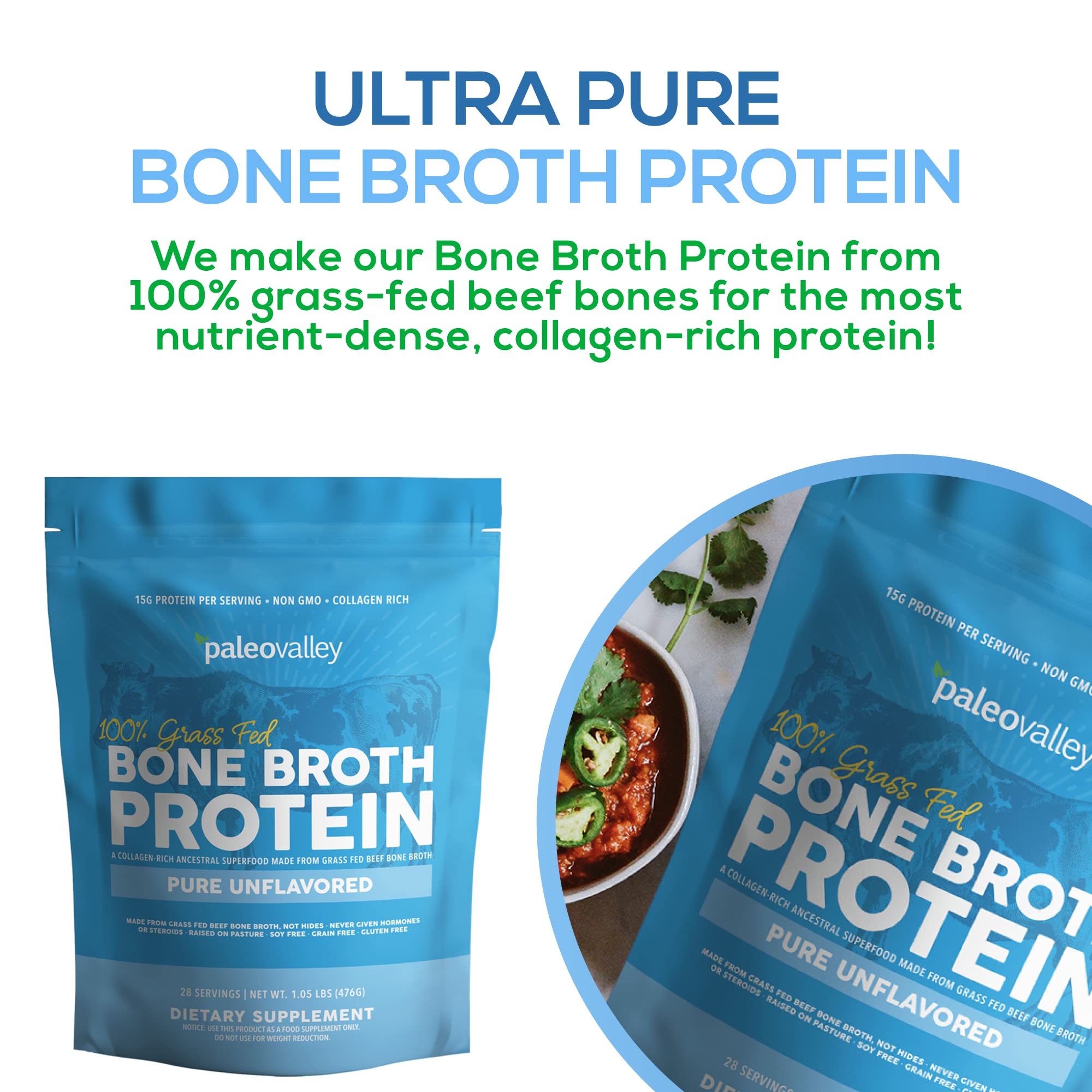 Paleovalley 100% Grass Fed Beef Bone Broth Protein Powder - Rich in Collagen Peptides Paleovalley uk supplements