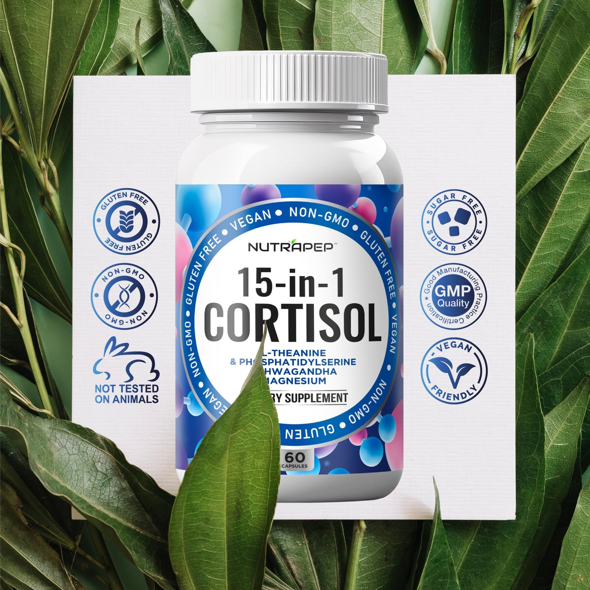 NutraPep Cortisol Detox Supplement Men Women - Reduce Lower Cortisol High Cortisol Reducer Blocker Control - Supports Stress Mood Rest Adrenal Calm Relax with Ashwagandha L-Theanine Magnesium NutraPep uk supplements