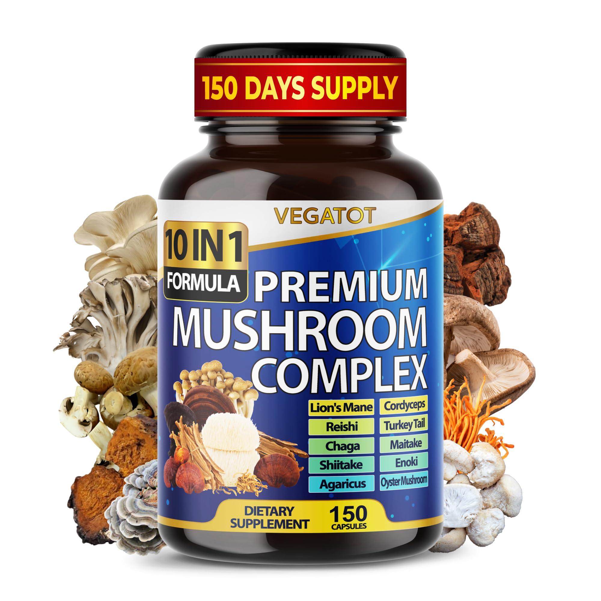 10 in 1 High Strength Mushroom Supplement - Lions Mane, Cordyceps, Reishi - Brain Supplements for Memory and Focus ** 5-Month Supply VEGATOT uk supplements