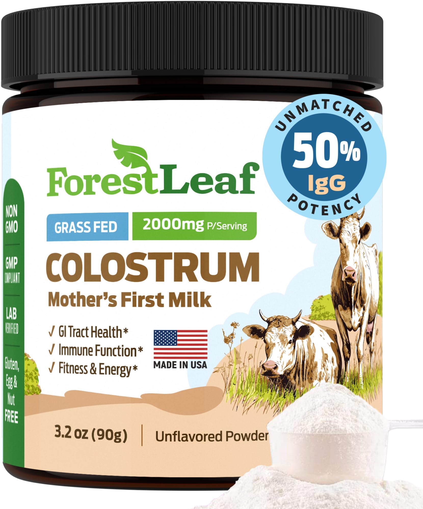 ForestLeaf Colostrum Powder 50% IgG Highest Concentration - Grass Fed Bovine ForestLeaf uk supplements
