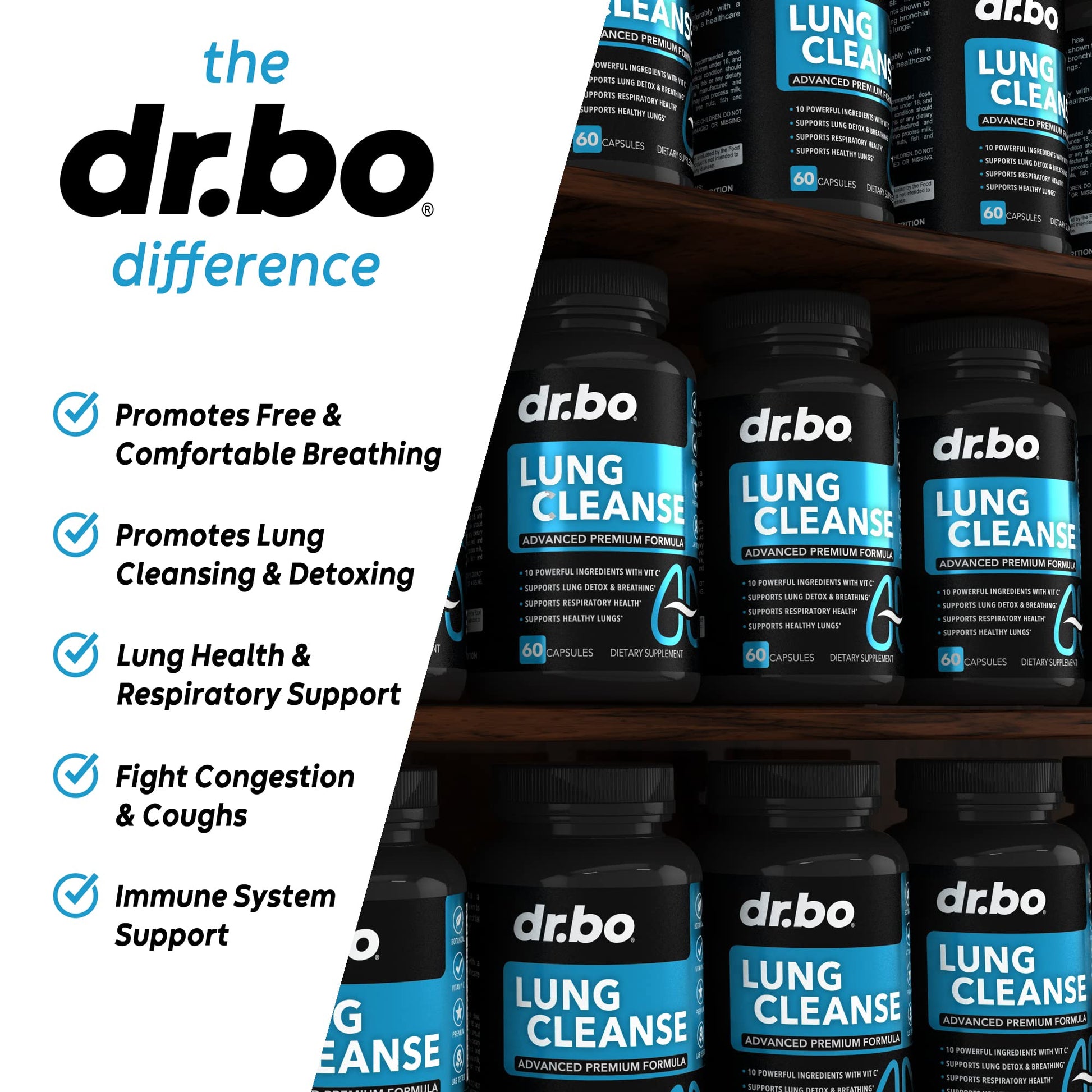Lung Cleanse Support Supplement - Respiratory Supplements to Quit & Stop Smoking Aids - Herbal Detox for Lungs & Bronchial Health - Smokers Cleanser Breathe Aid for Mucus Clear Relief - 60 Capsules DR. BO uk supplements