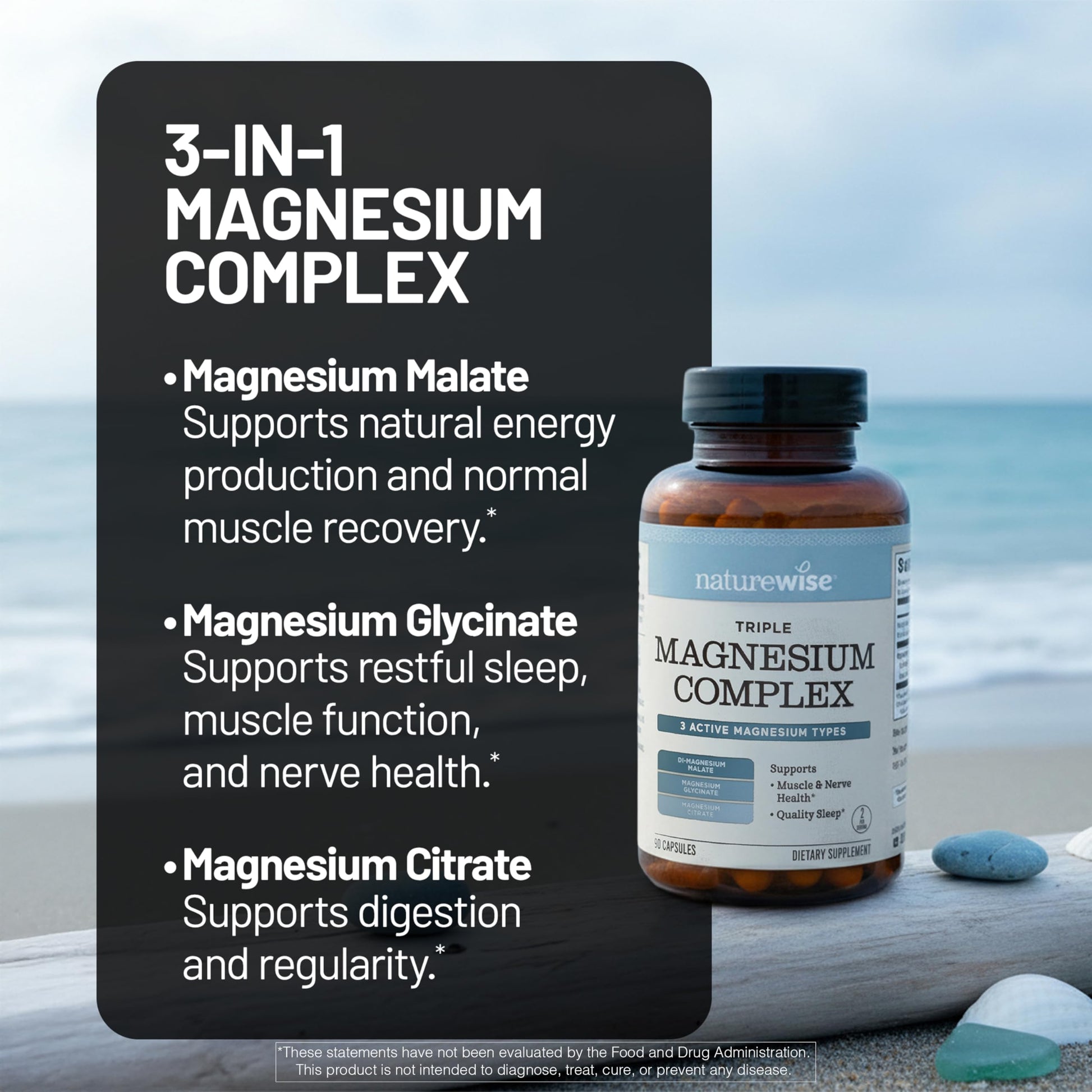 NatureWise Triple Magnesium Complex - High Absorption Magnesium Glycinate + Malate + Citrate for Muscle Nerve & Sleep Support - Vegan 90 Capsules NatureWise uk supplements