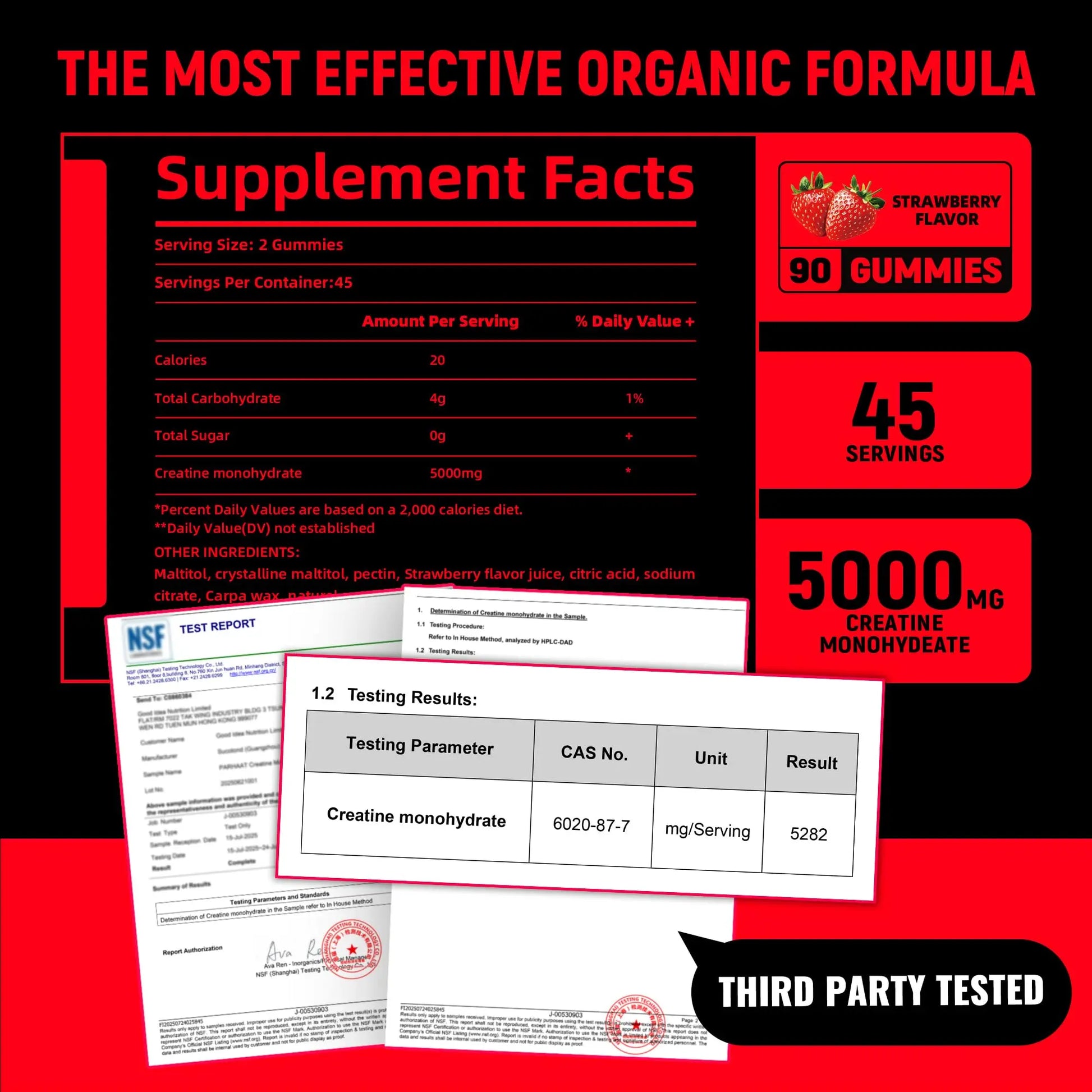 NSF Certified Creatine Gummy - Creatine Monohydrate Gummies 5g for Men & Women - Boost Focus,Strength, and Endurance, Vegan, Gluten-Free, Non-GMO, 2.5 Gram Creatine Parhaat uk supplements
