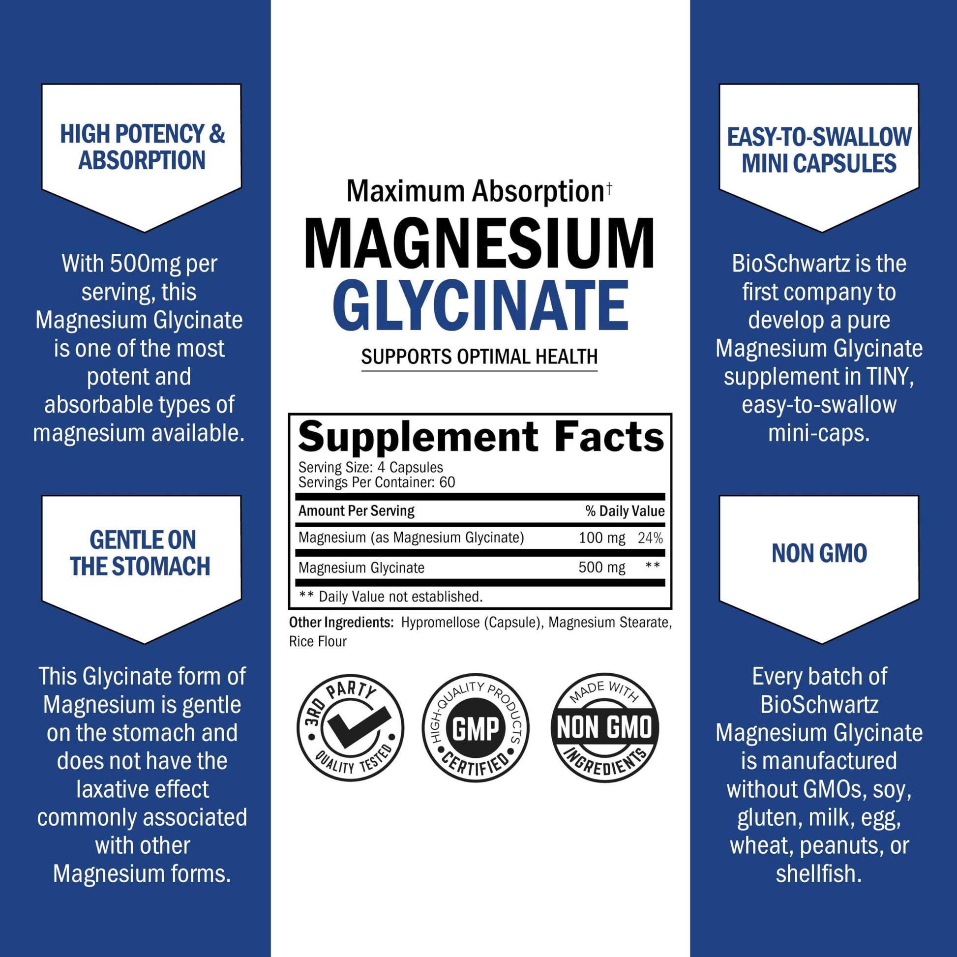 BioSchwartz Magnesium Glycinate 500mg Capsules (240 Mini Caps) Maximum Absorption Magnesium Supplement for Healthy Nerves Muscles Heart Mood and Sleep Support (Vegan, Gluten-Free, Non-GMO) BioSchwartz uk supplements