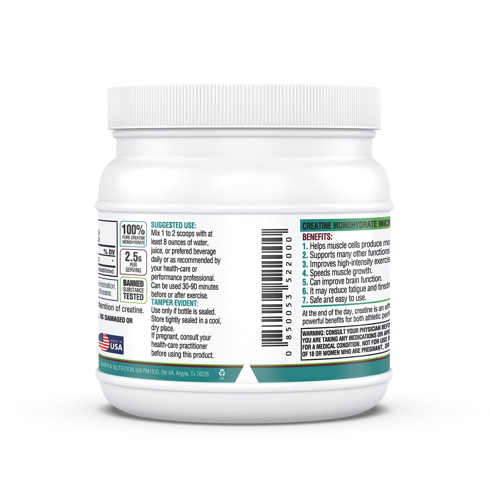 Kappa Nutrition Creatine Monohydrate Powder, Pure Amino Acid Formula, Supports Muscle Strength, Cellular Energy & Mental Focus* Gluten-Free, Keto, 2.25g per Scoop, 240 Servings, Net Wt. 1.32 LB (600g) KAPPA NUTRITION uk supplements