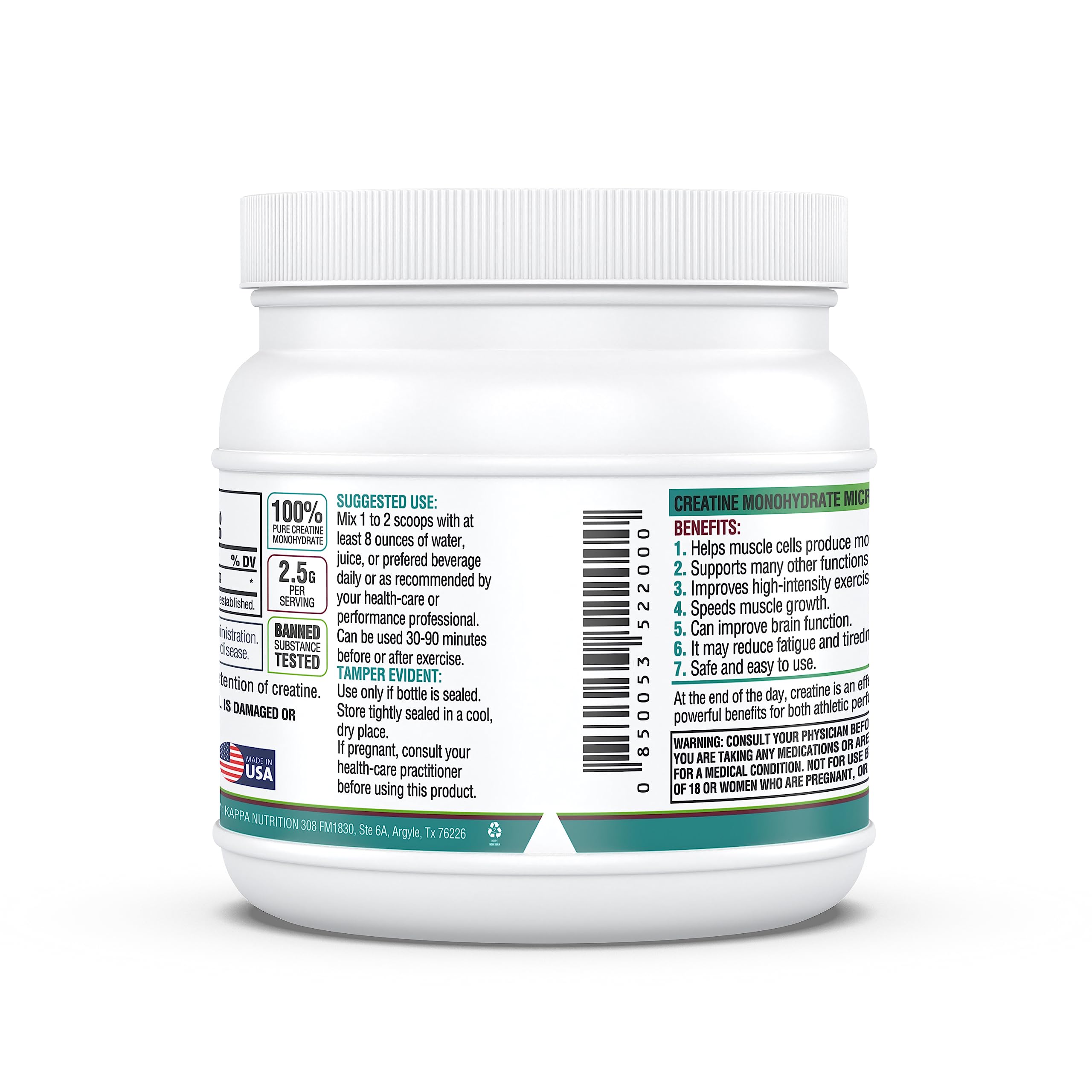 Kappa Nutrition Creatine Monohydrate Powder, Pure Amino Acid Formula, Supports Muscle Strength, Cellular Energy & Mental Focus* Gluten-Free, Keto, 2.25g per Scoop, 240 Servings, Net Wt. 1.32 LB (600g) KAPPA NUTRITION uk supplements