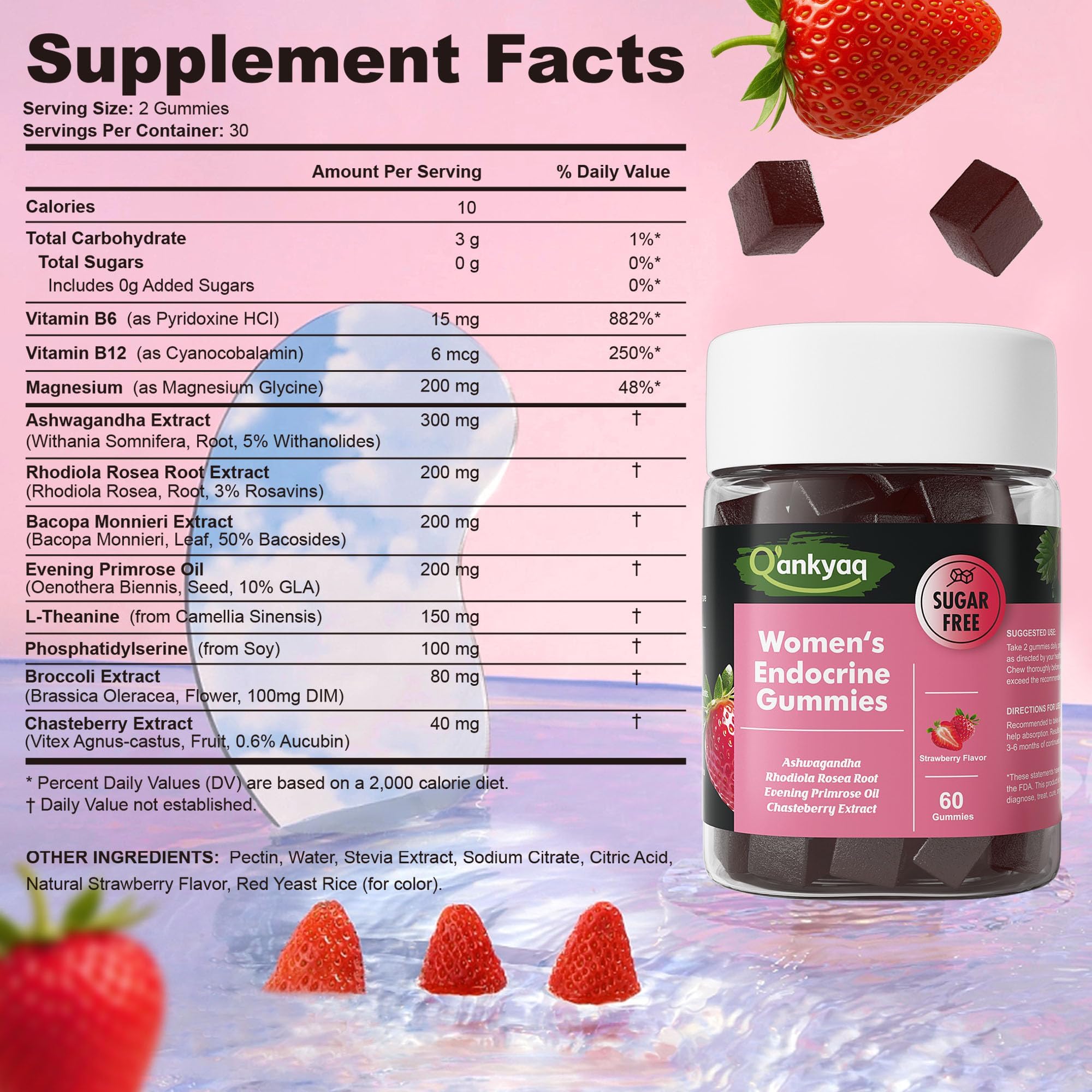 Q'ankyaq PMS Support Gummies for Women, Hormone Balance with Evening Primrose Oil, Chasteberry, Vitamins B6 & B12 - Comfort, Bloating, Mood & Energy Support - 60 Gummies Q'ankyaq uk supplements