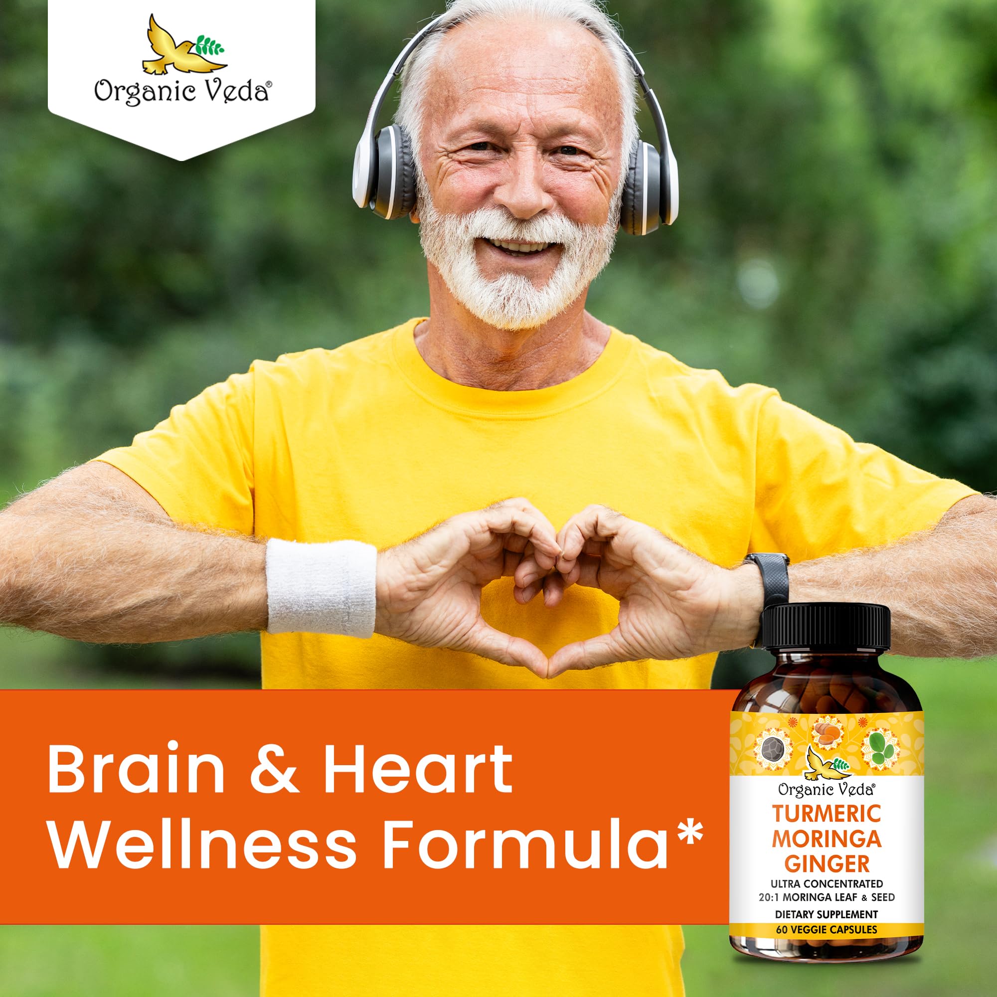 Organic Veda Turmeric Moringa Ginger Capsules - Super Antioxidants & Curcumin Supplement with 20:1 Moringa Leaf & Seed Extract, Black Pepper - Energy, Joints, Heart Health Support - 60 Vegan Pills Organic Veda uk supplements