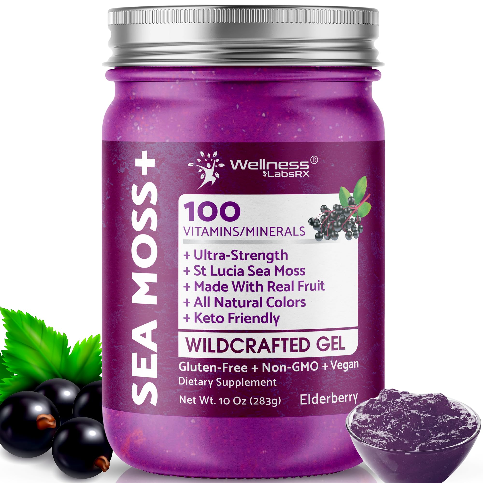 WELLNESS LABSRX Irish Sea Moss Gel Raw - Wildcrafted Superfood Seamoss Gel - Elderberry Flavor, Vitamin and Mineral-Rich from Pristine Caribbean Waters, Immune and Digestive Health Support - 10 oz. WELLNESS LABSRX uk supplements