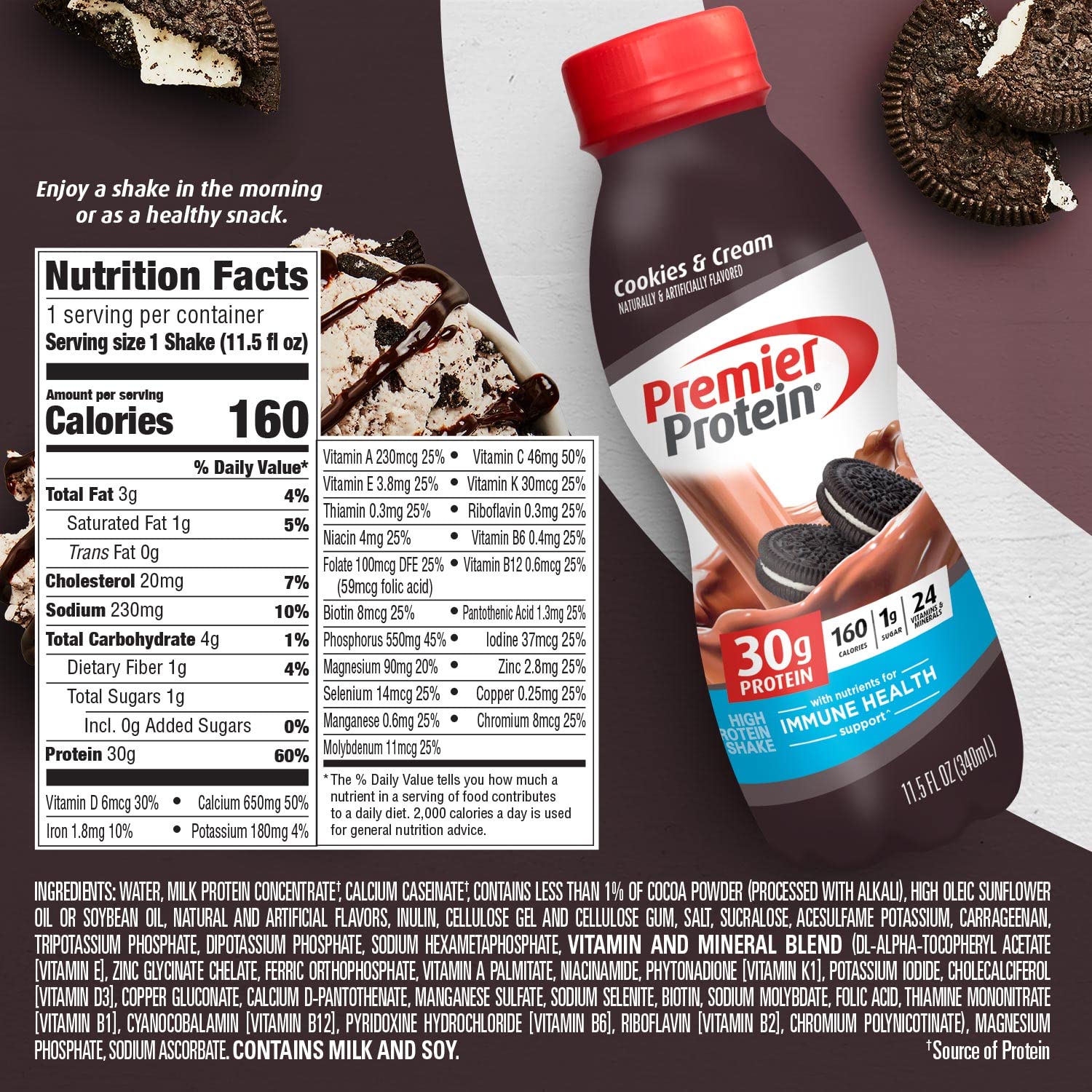 Premier Protein Shake, Cookies & Cream, 30g Protein, 1g Sugar, 24 Vitamins & Minerals Premier Protein uk supplements