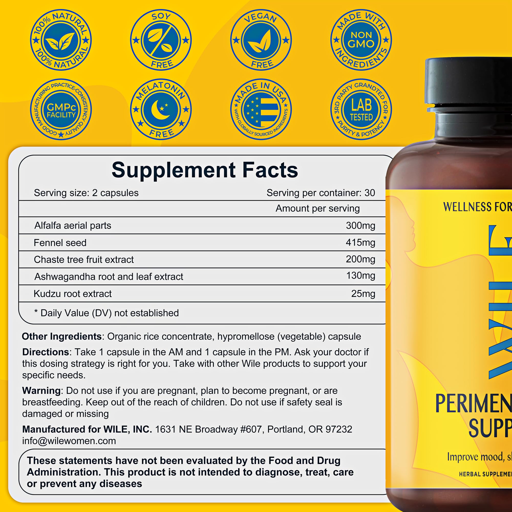 WILE Menopause and Perimenopause Supplements for Women with Ashwagandha - Menopausal Symptoms Relief for Stress, Hot Flashes, Night Sweats - Healthy Sleep & Hormone Balance Support, Vegan, 30 Servings WILE uk supplements