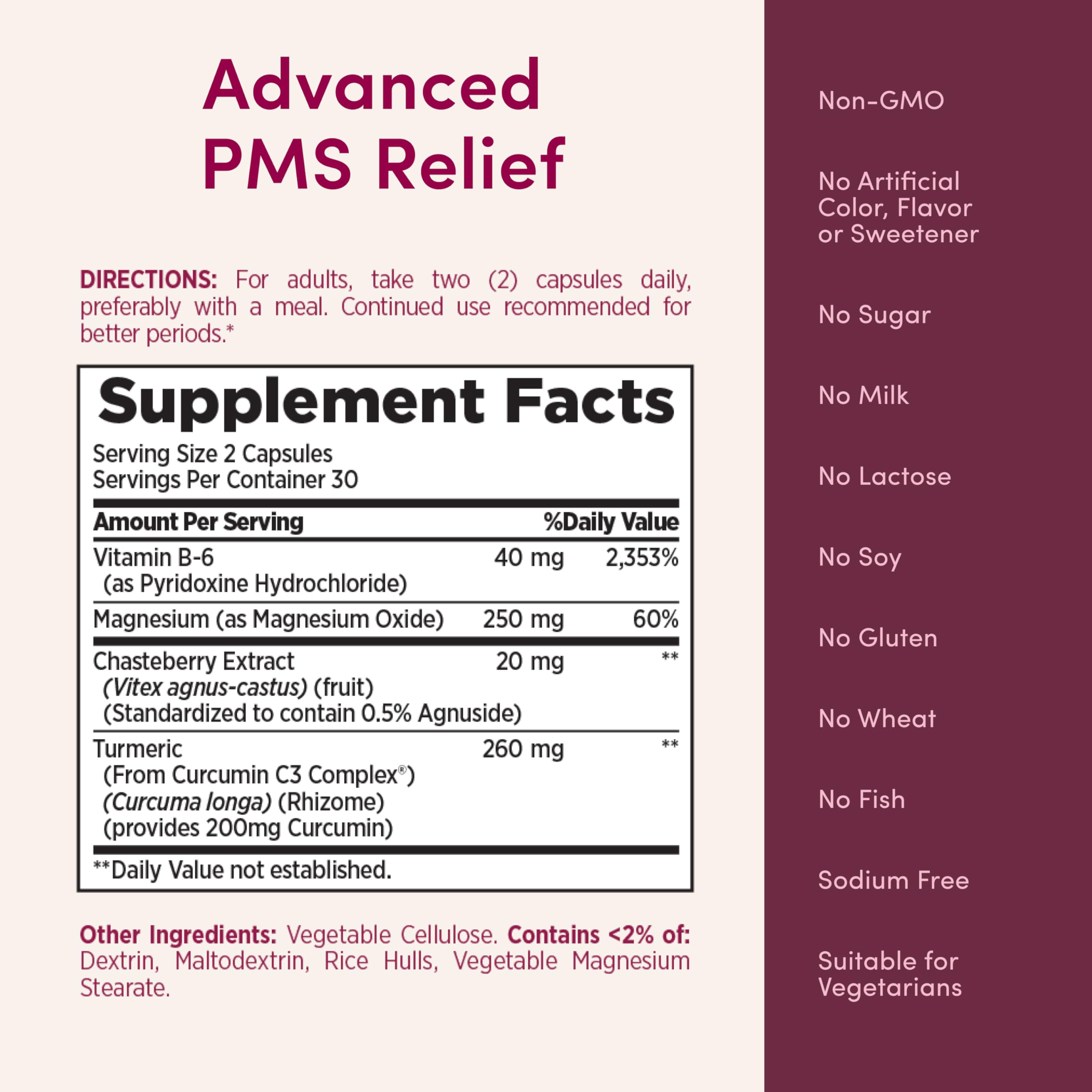 Nature’s Bounty Optimal Solutions Advanced PMS Relief for Menstrual Cycle Support, PMS Support Supplement for Women, Bloating Relief – Chasteberry, Hormone-Free, 60 Vegetarian Capsules Nature's Bounty uk supplements