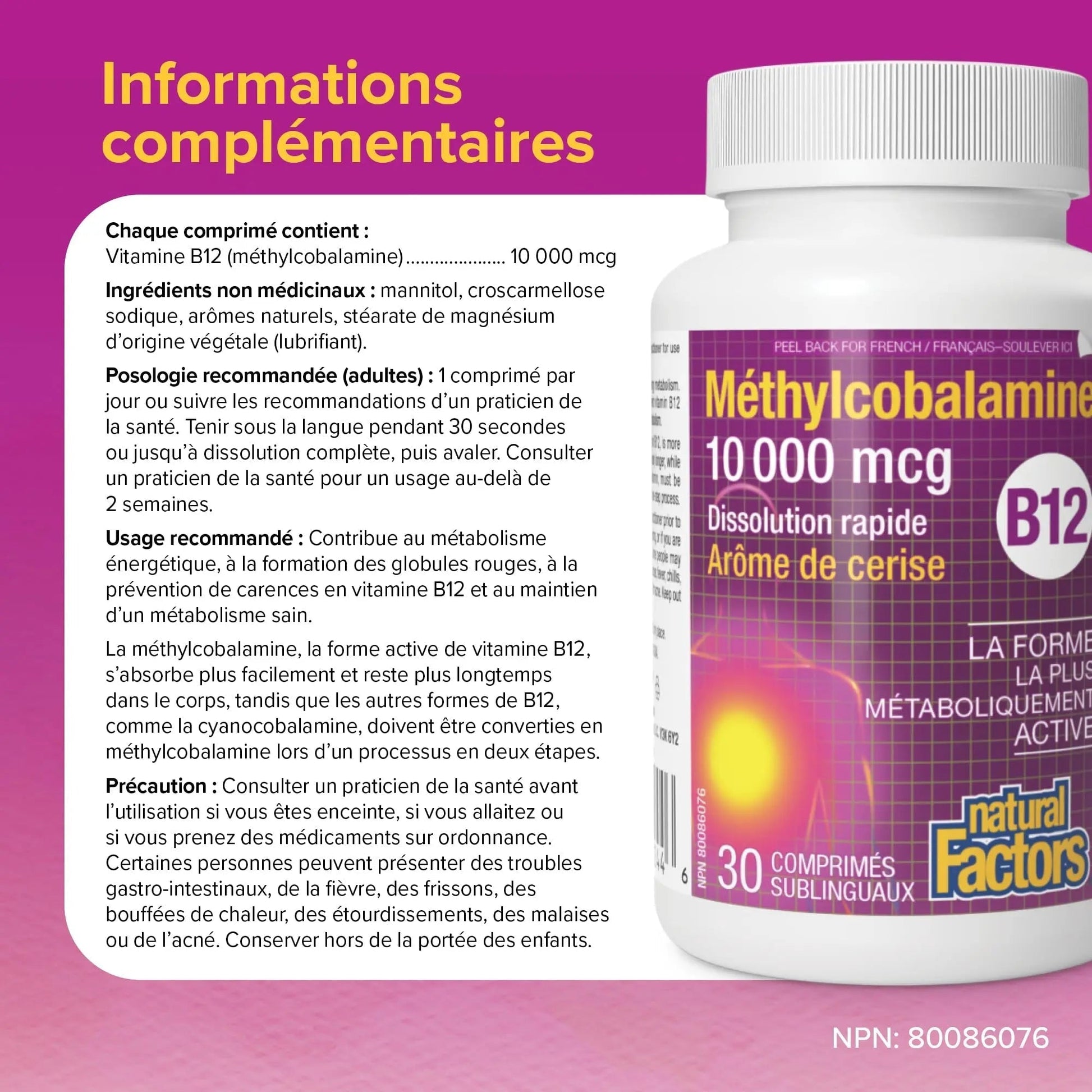 Natural Factors B12 Methylcobalamin, 10,000 mcg, Cherry, 30 Chewable Tablets Natural Factors uk supplements