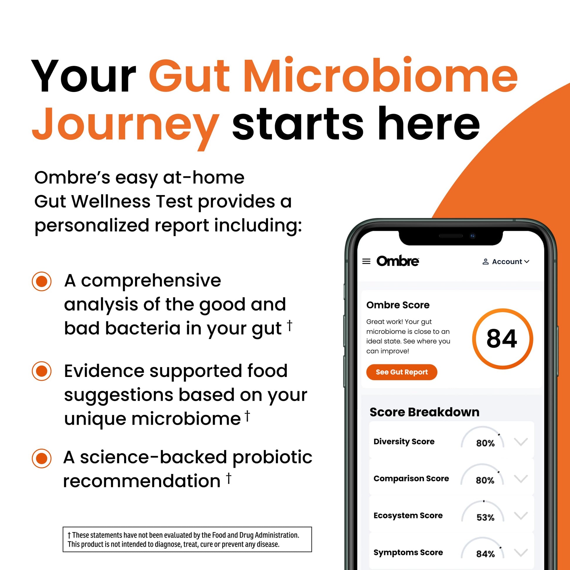 Ombre Gut Health Test Kit - Probiotic Recommender at Home Test for Women & Men - Detailed Custom Gut Microbiome Analysis for Digestive, Immune and Mental Health with Food Suggestions Ombre uk supplements