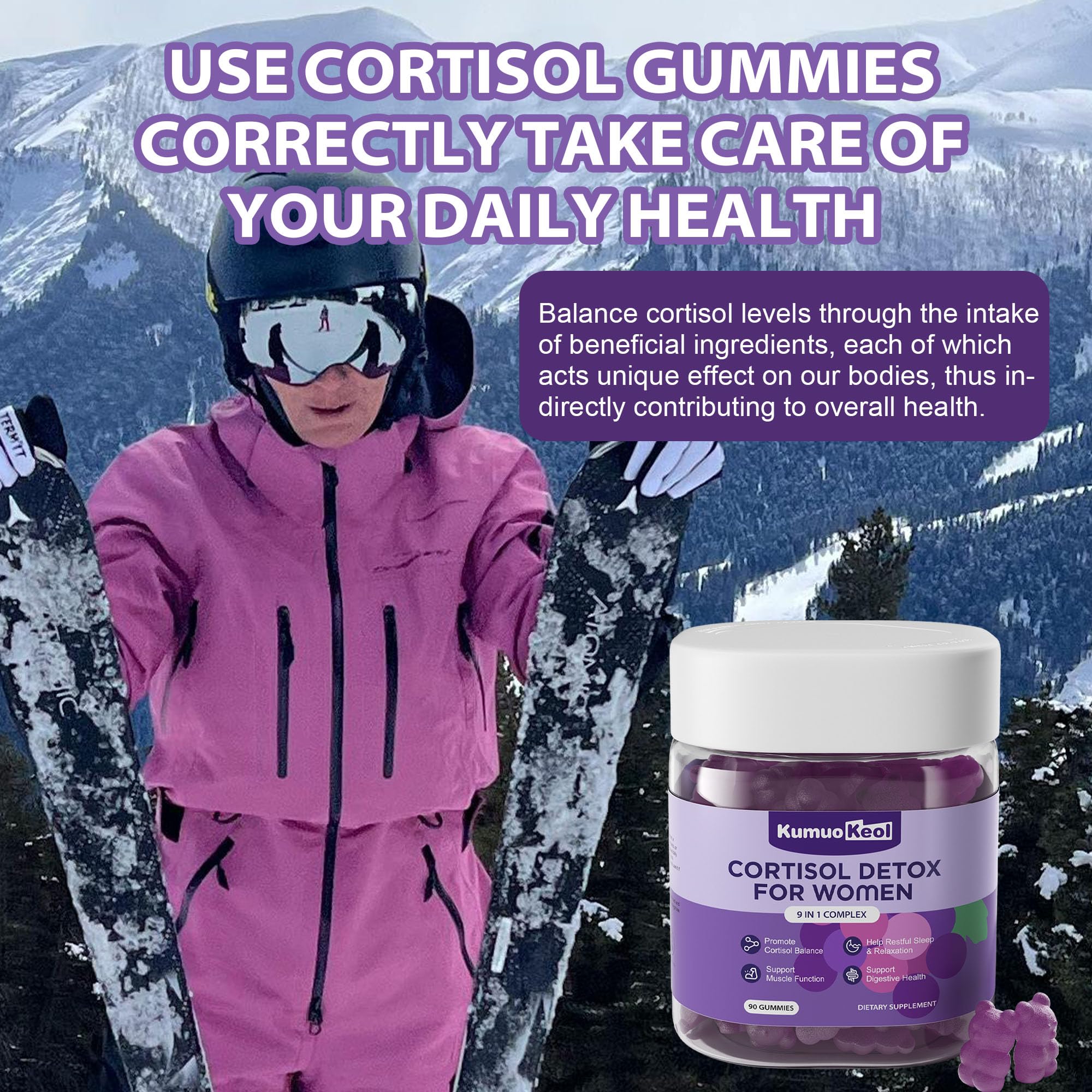 Cortisol Supplements for Women, Lower Cortisol for Women, Cortisol Gummies with Ashwagandha, Magnesium, L-Theanine, Phosphatidylserine, Vitamin, Relaxation, Focus, Sugar-Free, Vegan, 90 Count KumuoKeol uk supplements