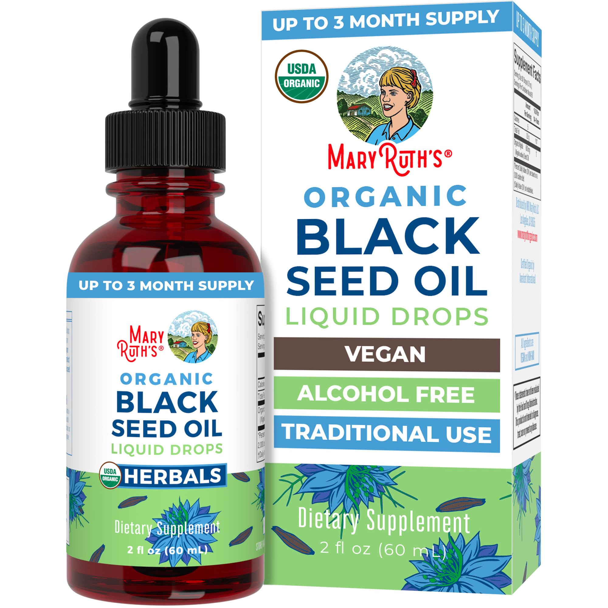 MaryRuth Organics Black Seed Oil Liquid Drops Cold Pressed | 3 Month Supply | USDA Organic Black Cumin Seed Oil | Immune Support | Respiratory Health | Sugar&Gluten Free | Vegan | Non-GMO | 2 Fl Oz MARYRUTH'S uk supplements