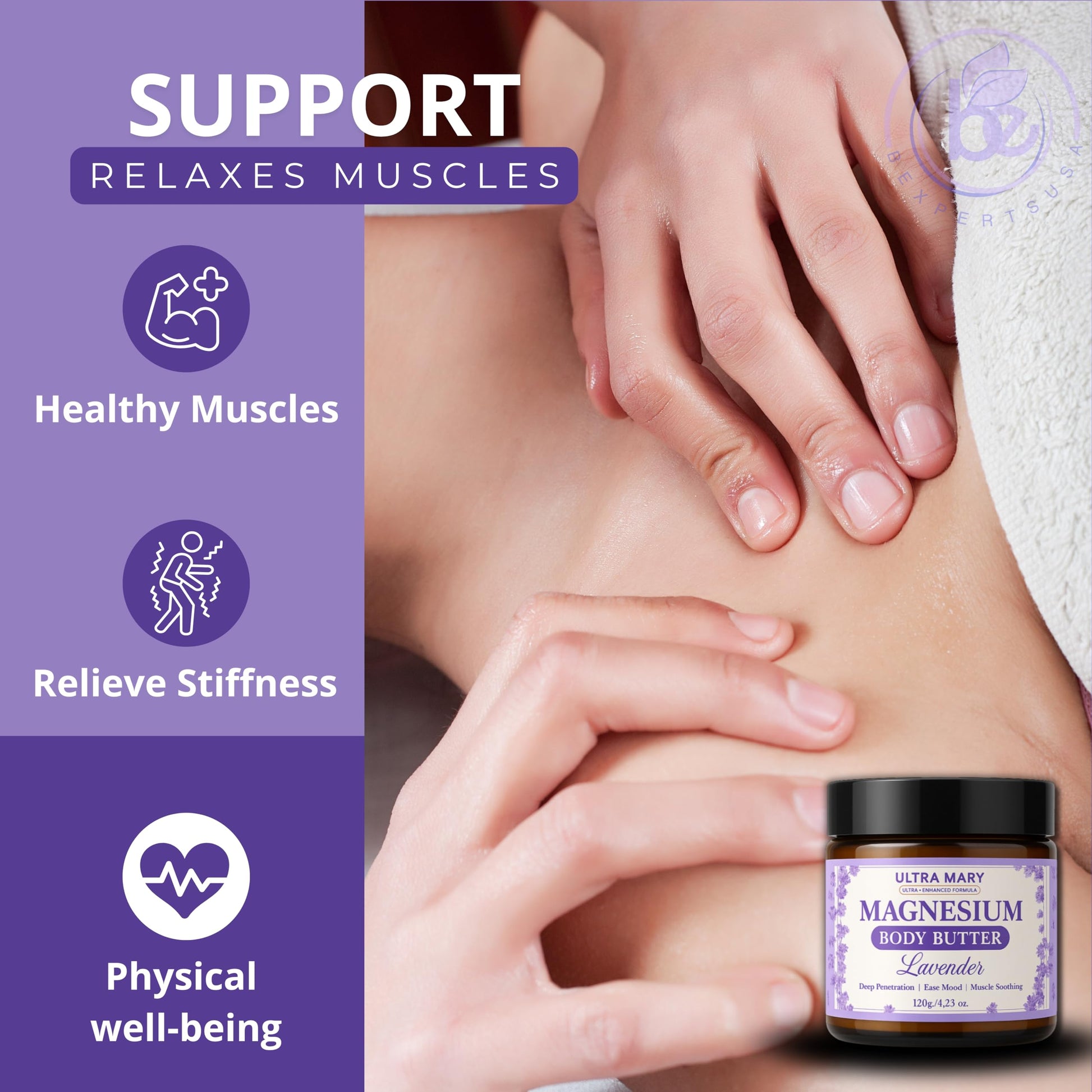 Nighttime Magnesium Cream for Pain, Nerve & Leg Cramps - Magnesium Body Butter for Sleep with Shea Butter, Jojoba Oil, Coconut Extract & Dandelion - Lavender Magnesium Lotion for Kids - 4.23oz ULTRA MARY uk supplements