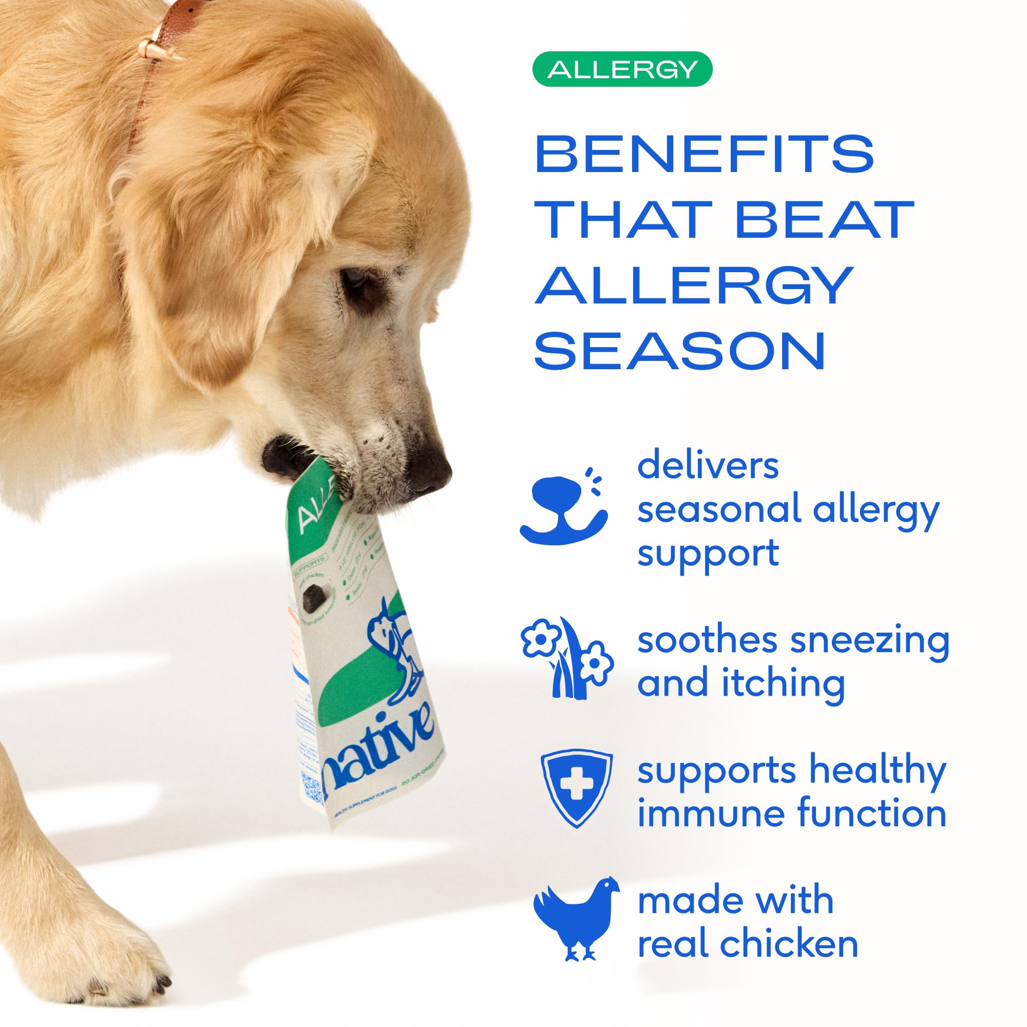 Native Pet Dog Allergy Chews - Dog Allergy Relief for Medium Breeds - Supports Seasonal Itch Relief, Healthy Immune Function & Reduces Sneezing - Colostrum, Spirulina, & Probiotics - 30 Days Supply Native Pet uk supplements