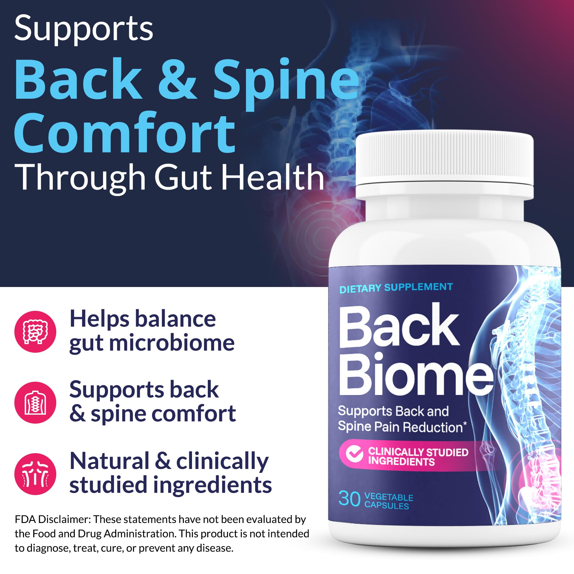 BackBiome – Advanced 7-Strain Probiotic Formula for Gut & Back Health – Supports Digestive Balance, Promotes Spinal Comfort – Non-GMO, Vegan, 30 Capsules BackBiome uk supplements