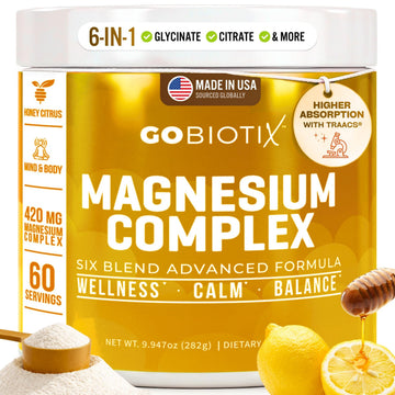 GoBiotix Magnesium Glycinate Powder – Cortisol Supplements for Women and Men – High Absorption Magnesium Complex Calm Supplement with Citrate, Malate – Sugar Free – 420 mg, 60 Servings - Honey Citrus GOBIOTIX uk supplements