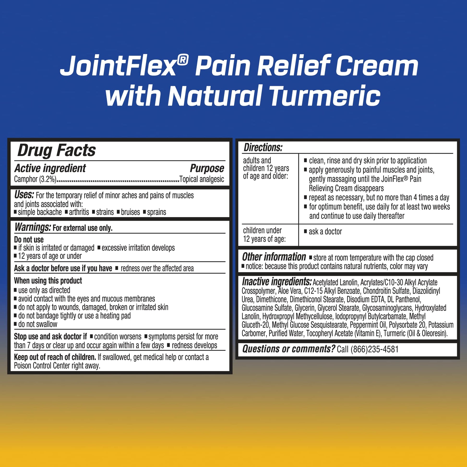 JOINTFLEX Pain Relief Cream with Turmeric, Arthritis Pain Relief, Joint Pain Relief, 3 Ounce Tube JointFlex uk supplements
