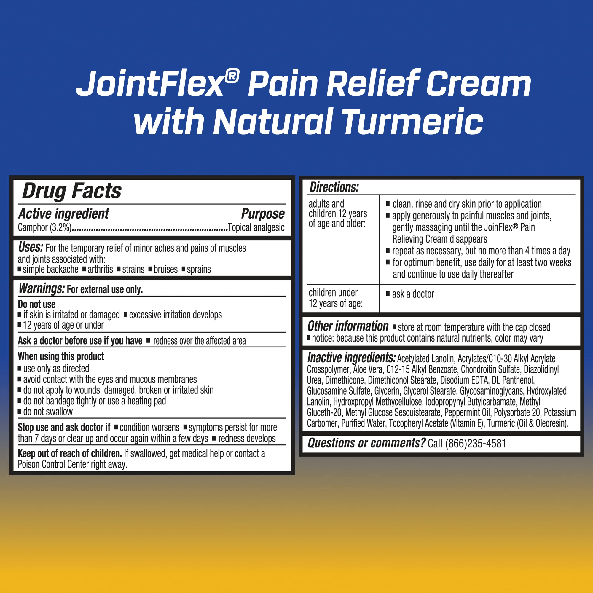 JOINTFLEX Pain Relief Cream with Turmeric, Arthritis Pain Relief, Joint Pain Relief, 3 Ounce Tube JointFlex uk supplements