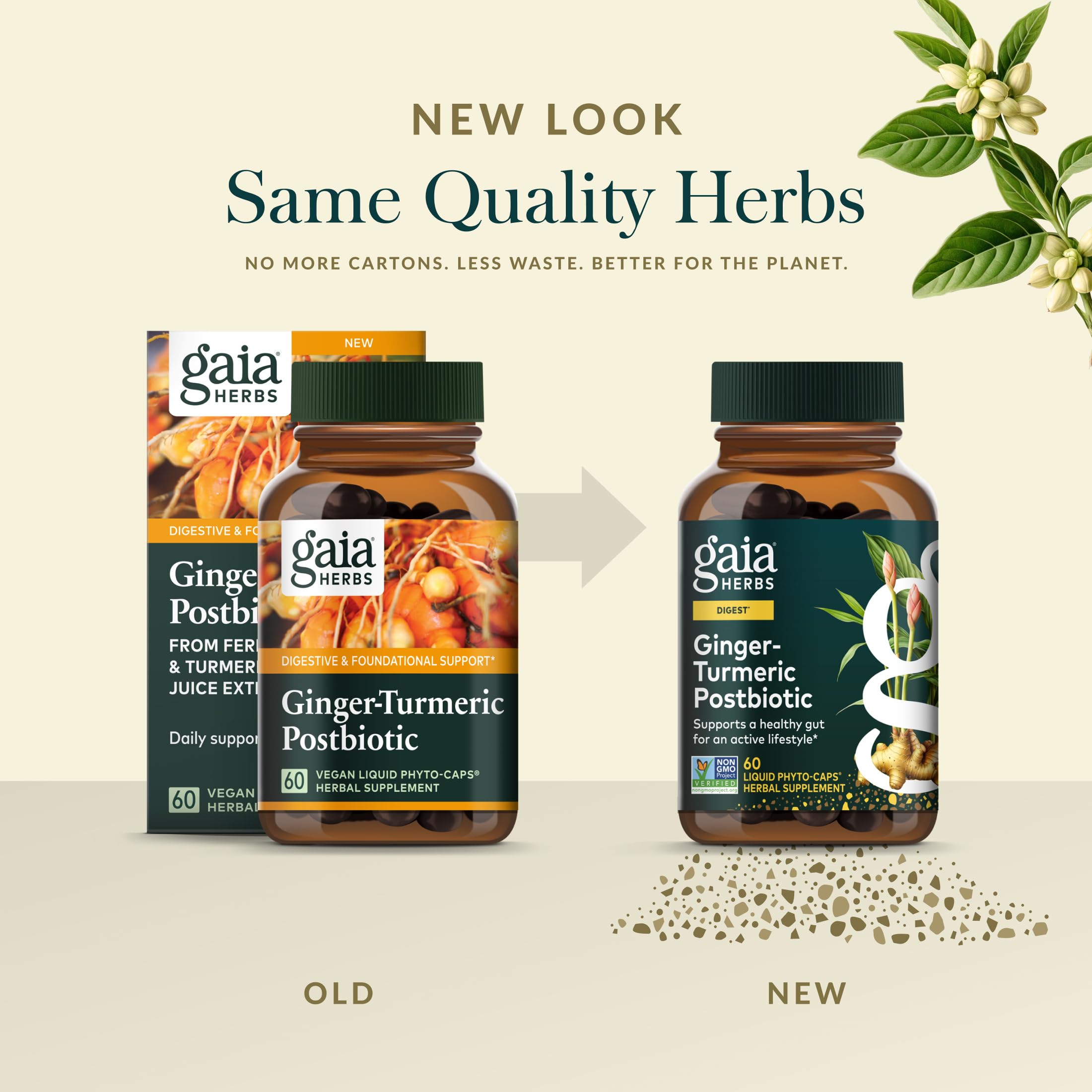 Gaia Herbs Ginger-Turmeric Postbiotic - Healthy Gut Support* - 60 Vegan Liquid Phyto-Caps (30 Servings) Gaia Herbs uk supplements