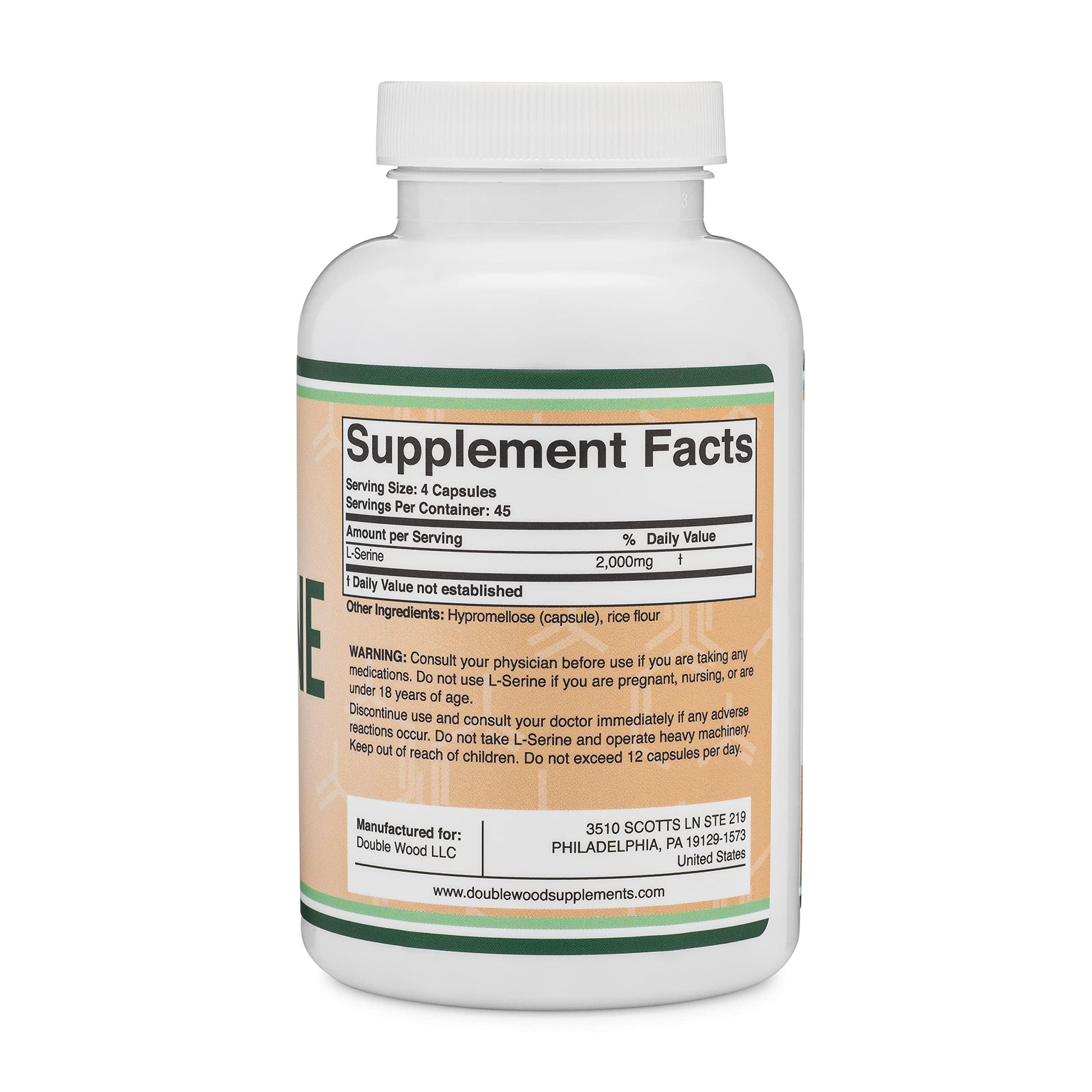 L-Serine Capsules (Third Party Tested) - 2,000mg Servings Used in Clinical Study, 180 Count, 500mg per Capsule (L Serine Amino Acid for Serotonin Production and Brain Support) by Double Wood Double Wood Supplements uk supplements