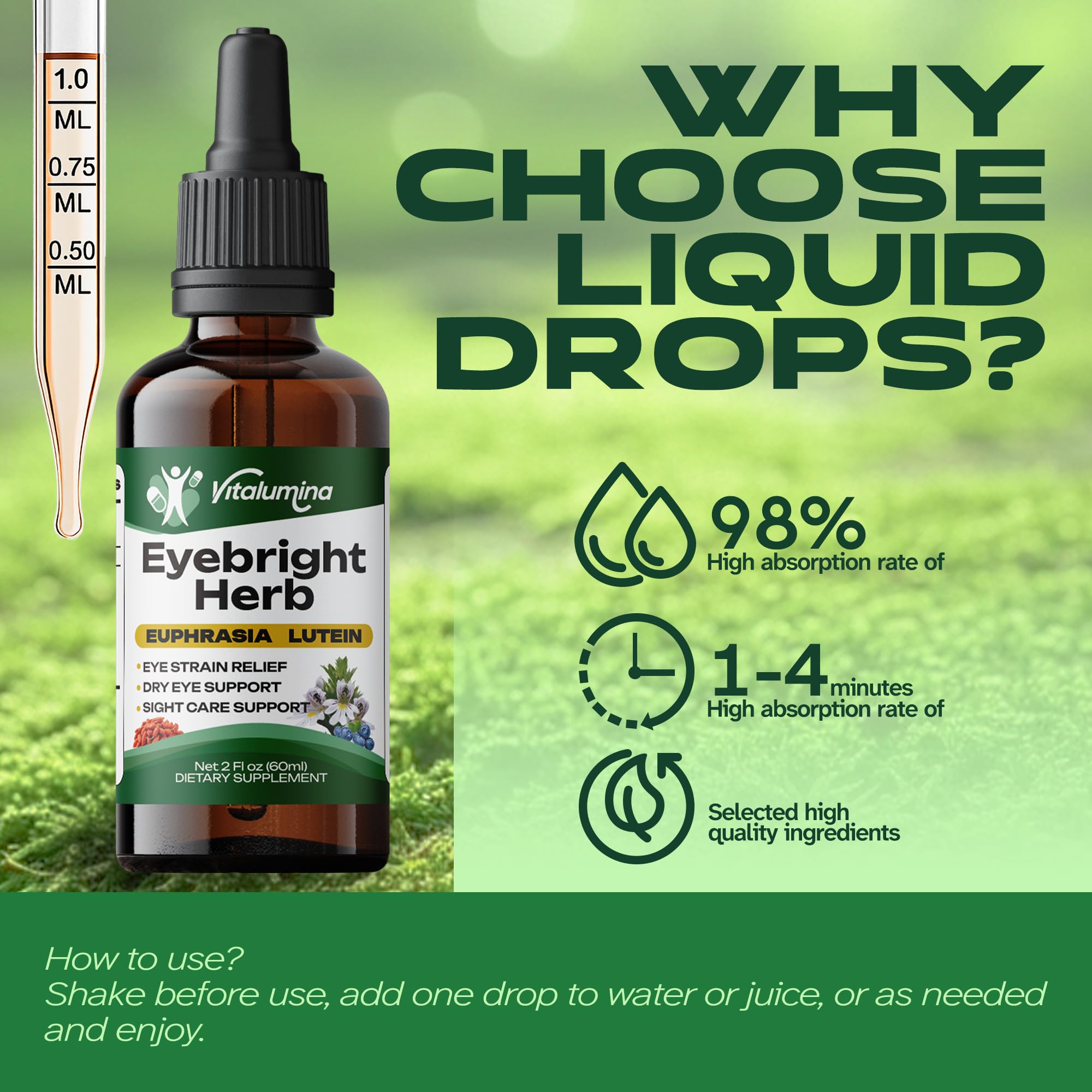 Vitalumina Eyebright Herbal Liquid with Organic Euphrasia, Lutein, Bilberry, Blueberry & Goji – Plant-Based Vegan Supplement for Adults – 4 fl oz Vitalumina uk supplements