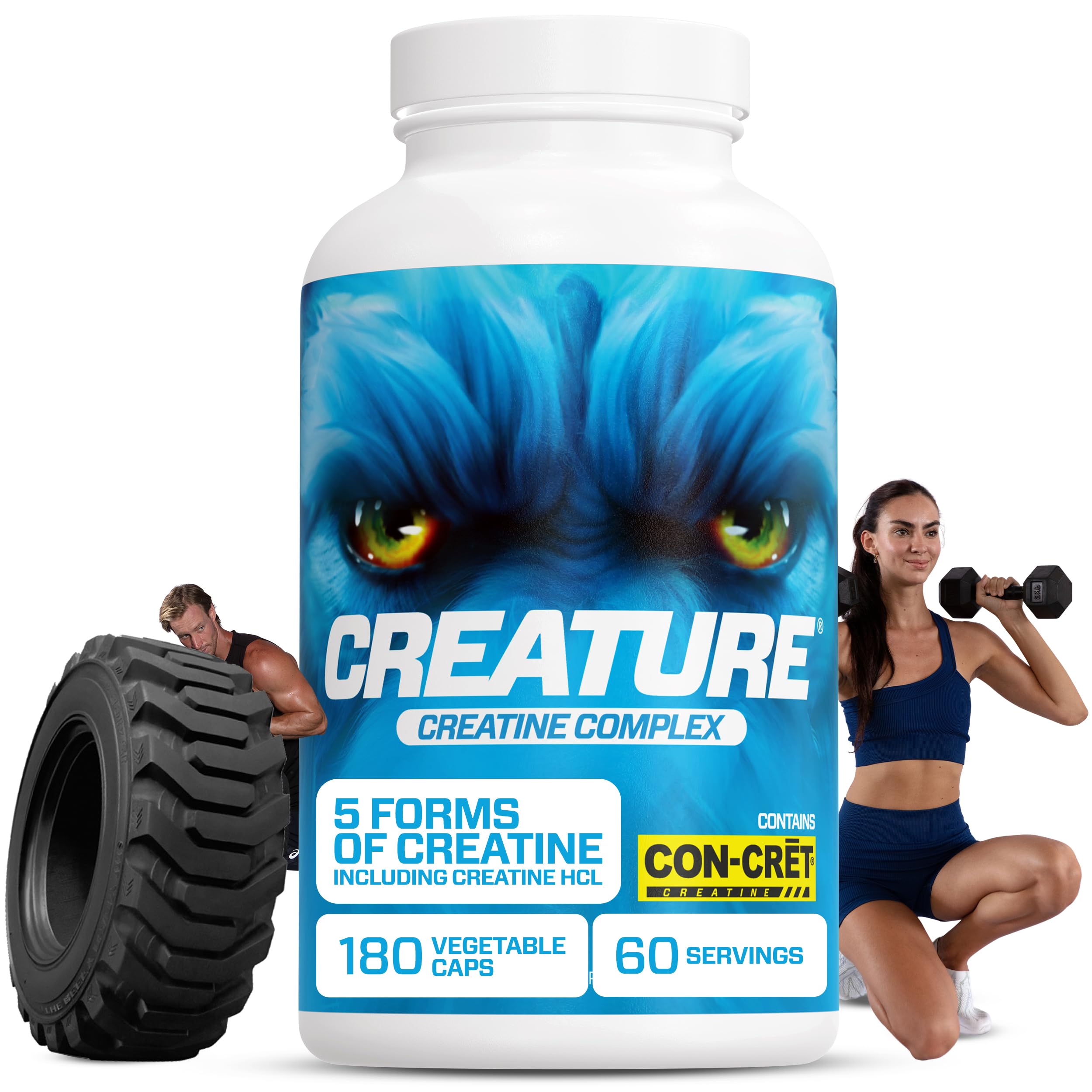 CREATURE® Creatine Complex - Creatine Monohydrate Capsules with 5 Types of Creatine Including Con-Crēt® Creatine HCL, Promotes Muscle, Strength, Endurance, Brain Health, 180 Veggie Caps, 60 Servings CREATURE uk supplements