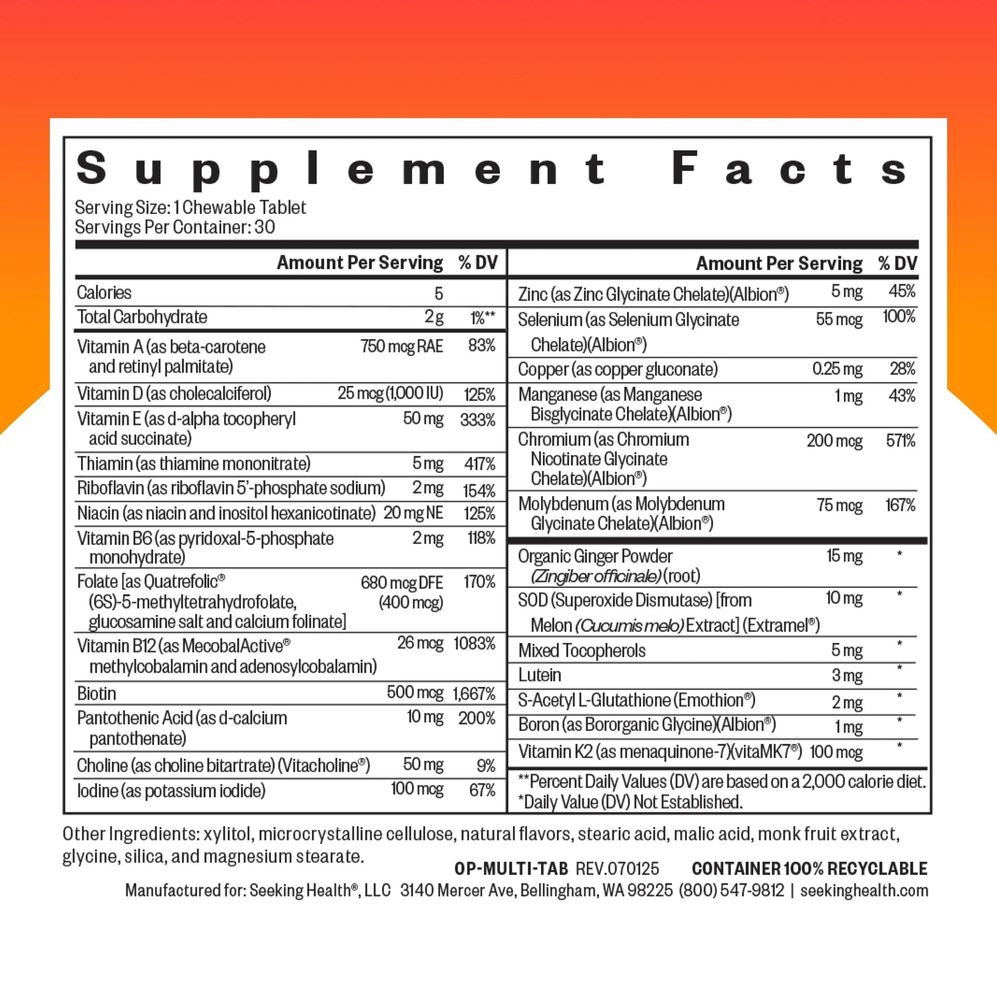 Seeking Health Optimal Multivitamin Chewable - Immune Support Supplement with L-5-MTHF, Vitamin B12 & Vitamin D3 - Multivitamin with Antioxidant Ingredients Seeking Health uk supplements