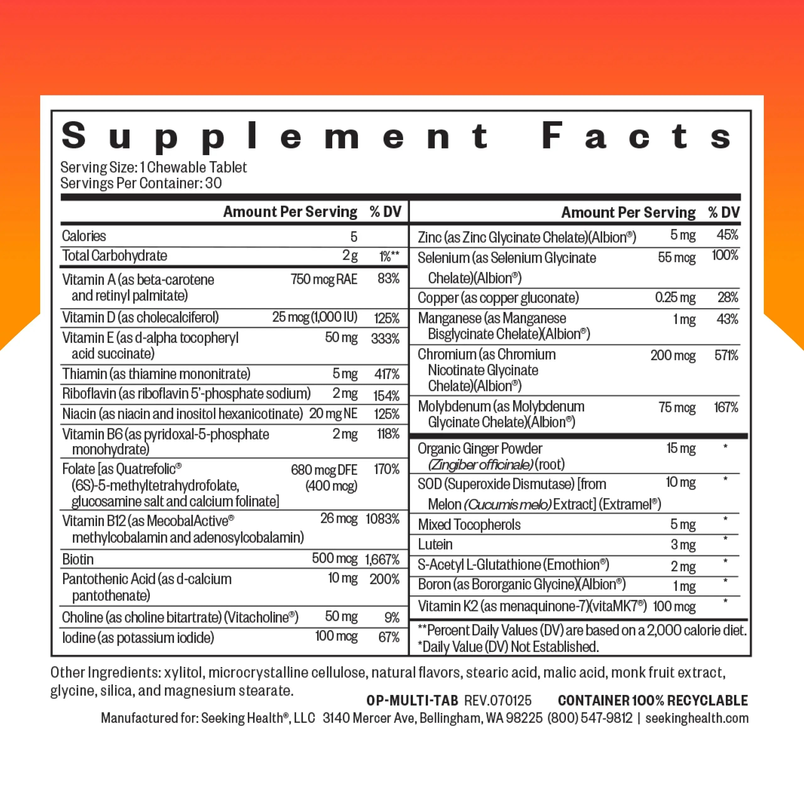 Seeking Health Optimal Multivitamin Chewable - Immune Support Supplement with L-5-MTHF, Vitamin B12 & Vitamin D3 - Multivitamin with Antioxidant Ingredients Seeking Health uk supplements