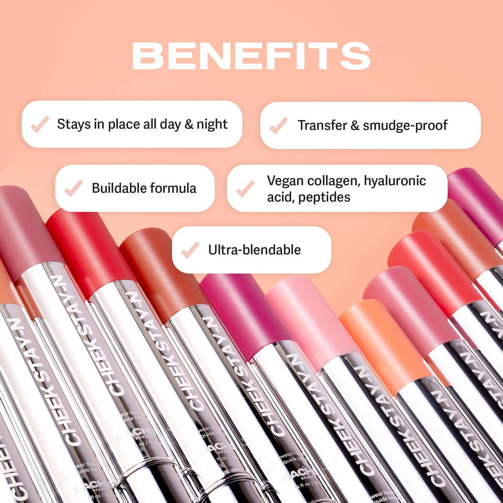 Sacheu Cheek STAY-N Liquid Blush for Cheeks — High Pigment, Buildable, Lightweight Cream Blush for Dewy & Radiant Flushed Cheeks — Long-lasting & Cruelty Free, I'm Playful Sacheu uk supplements